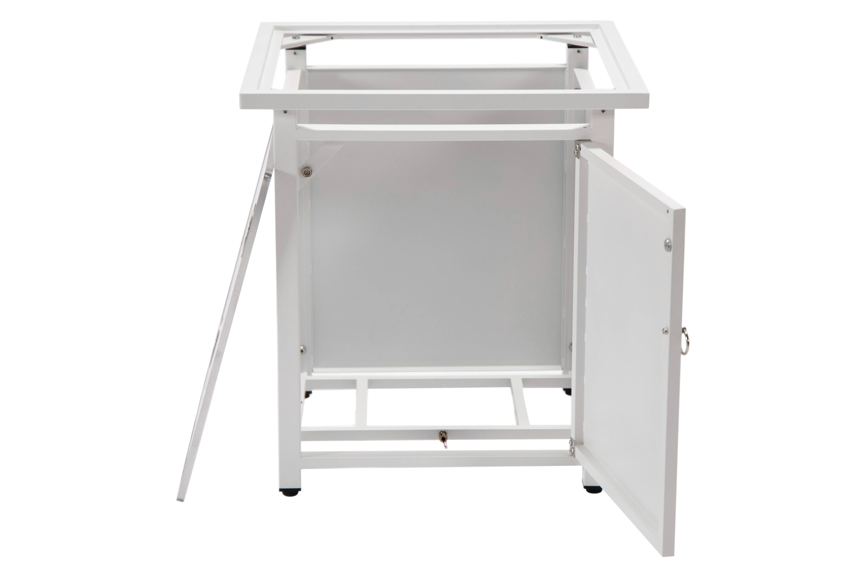 LeisureMod Walbrooke Modern Square Tank Holder Table with Tempered Glass Top and Powder Coated Aluminum - White