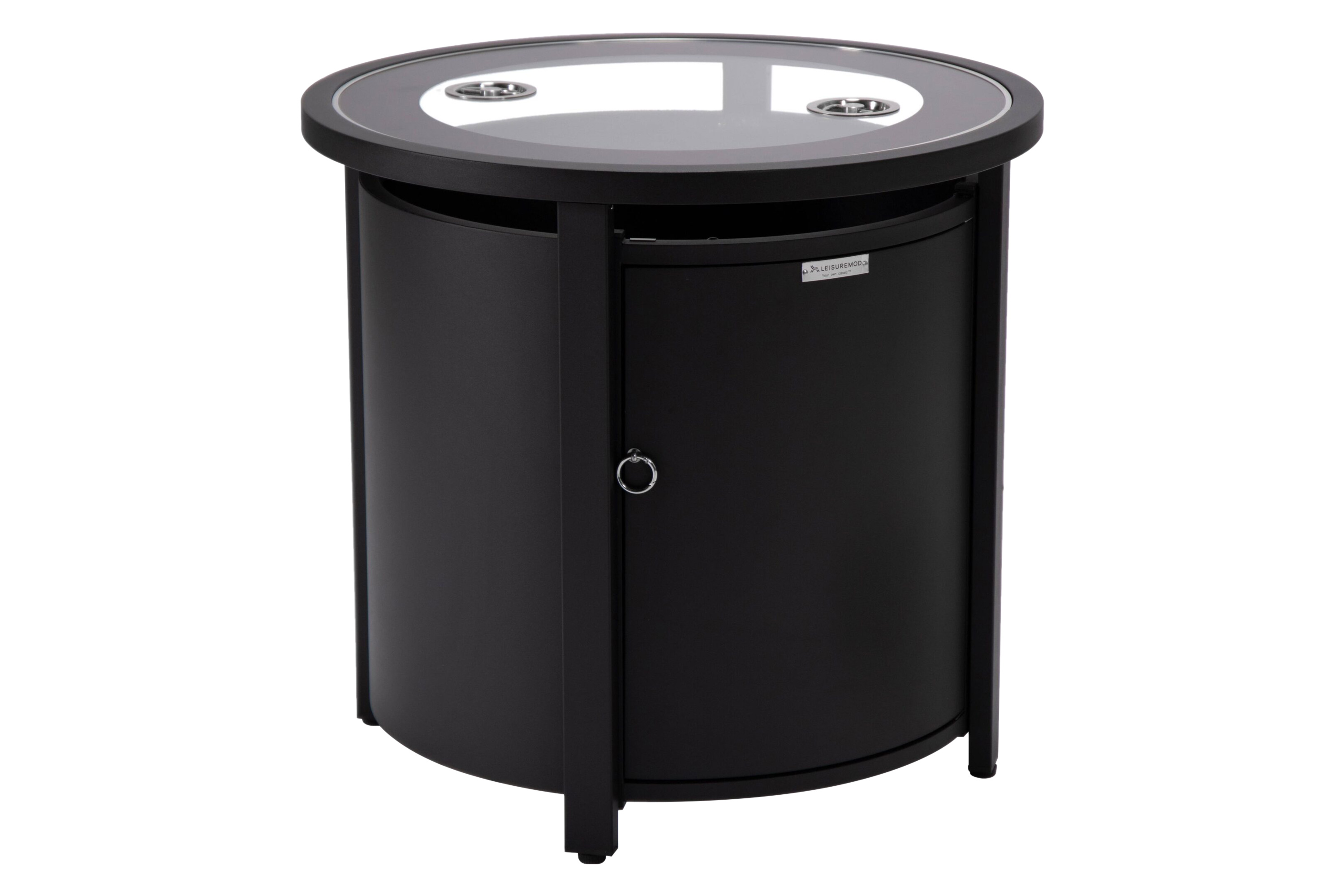 LeisureMod - Walbrooke Modern Round Tank Holder Table with Tempered Glass Top and Powder Coated Aluminum