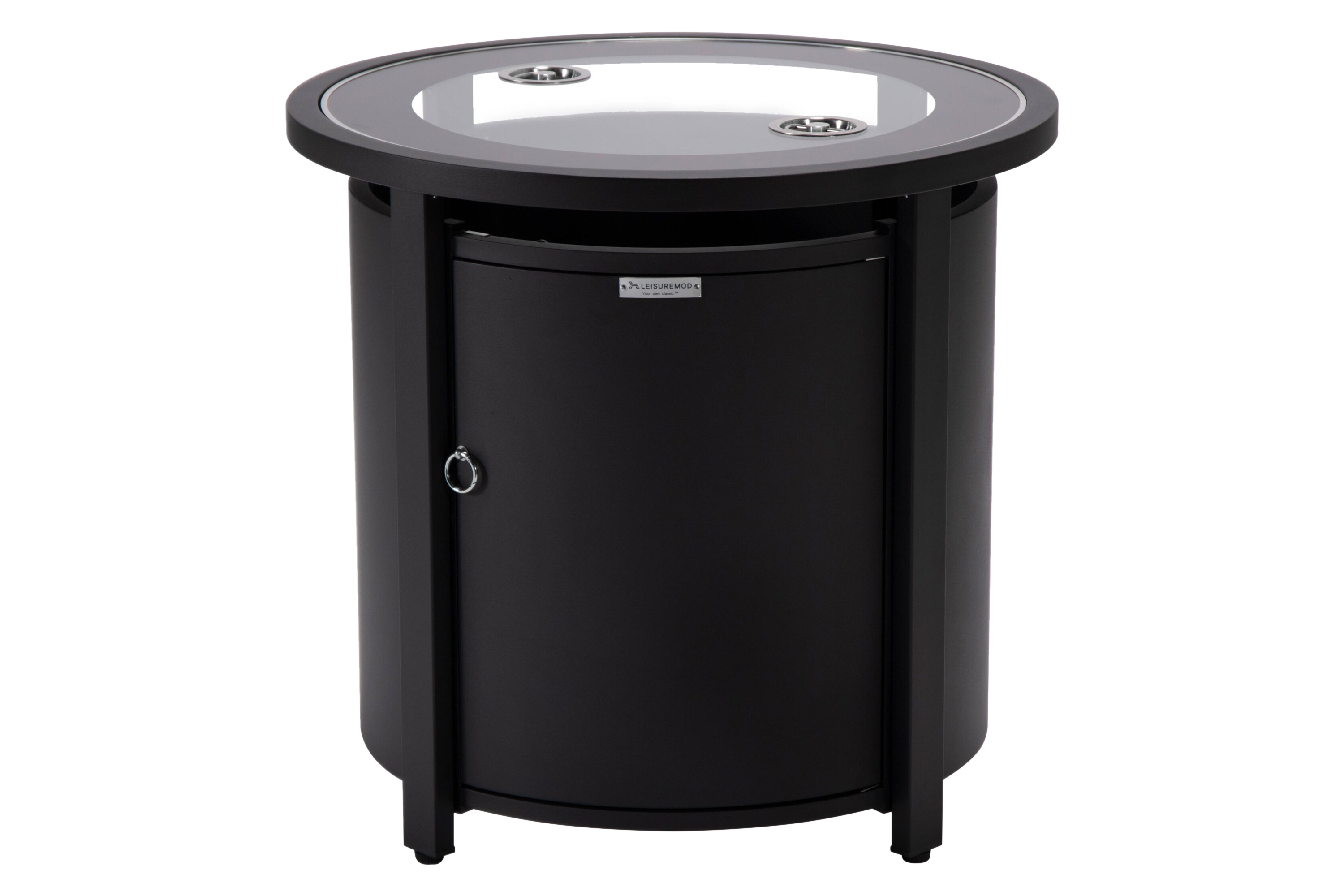 LeisureMod Walbrooke Modern Round Tank Holder Table with Tempered Glass Top and Powder Coated Aluminum - Black