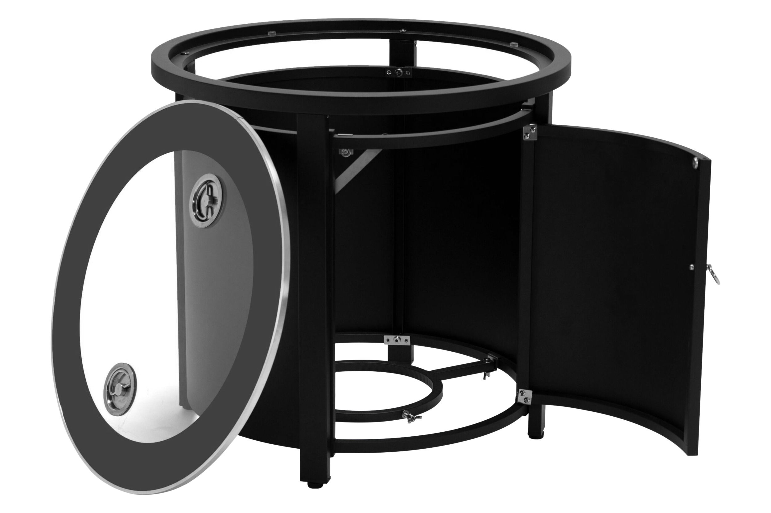 LeisureMod Walbrooke Modern Round Tank Holder Table with Tempered Glass Top and Powder Coated Aluminum - Black