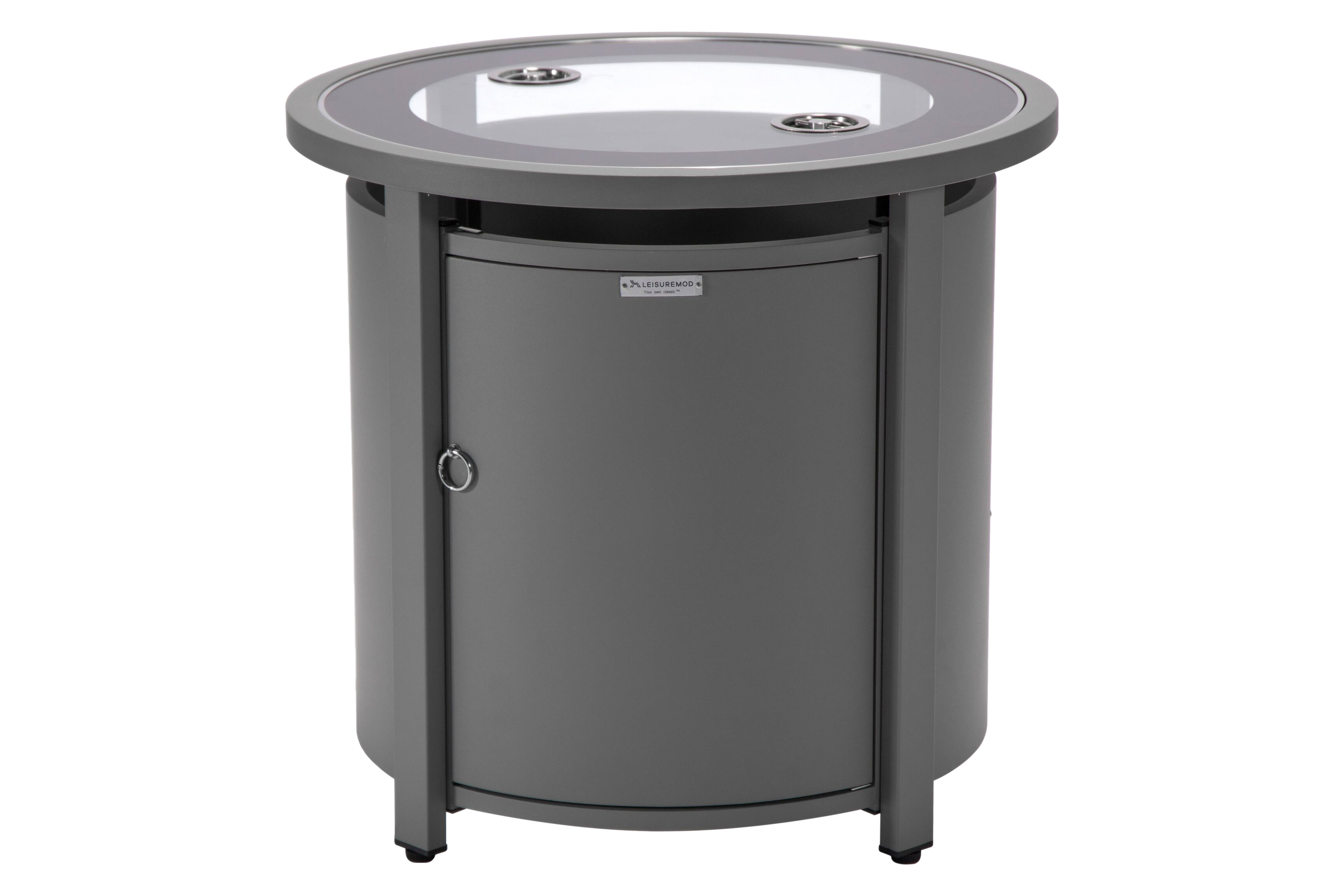 LeisureMod Walbrooke Modern Round Tank Holder Table with Tempered Glass Top and Powder Coated Aluminum - Gray