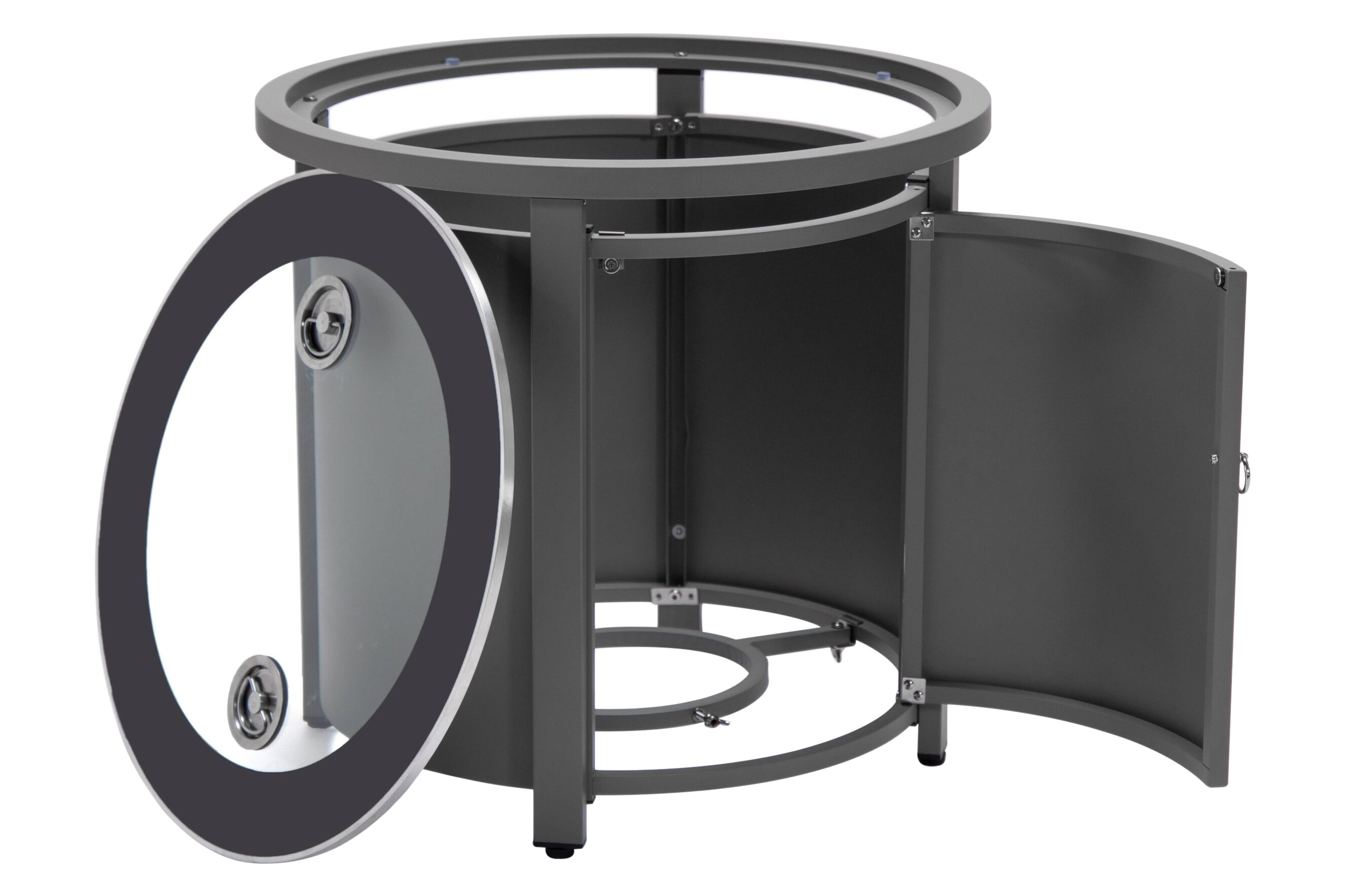 LeisureMod Walbrooke Modern Round Tank Holder Table with Tempered Glass Top and Powder Coated Aluminum - Gray