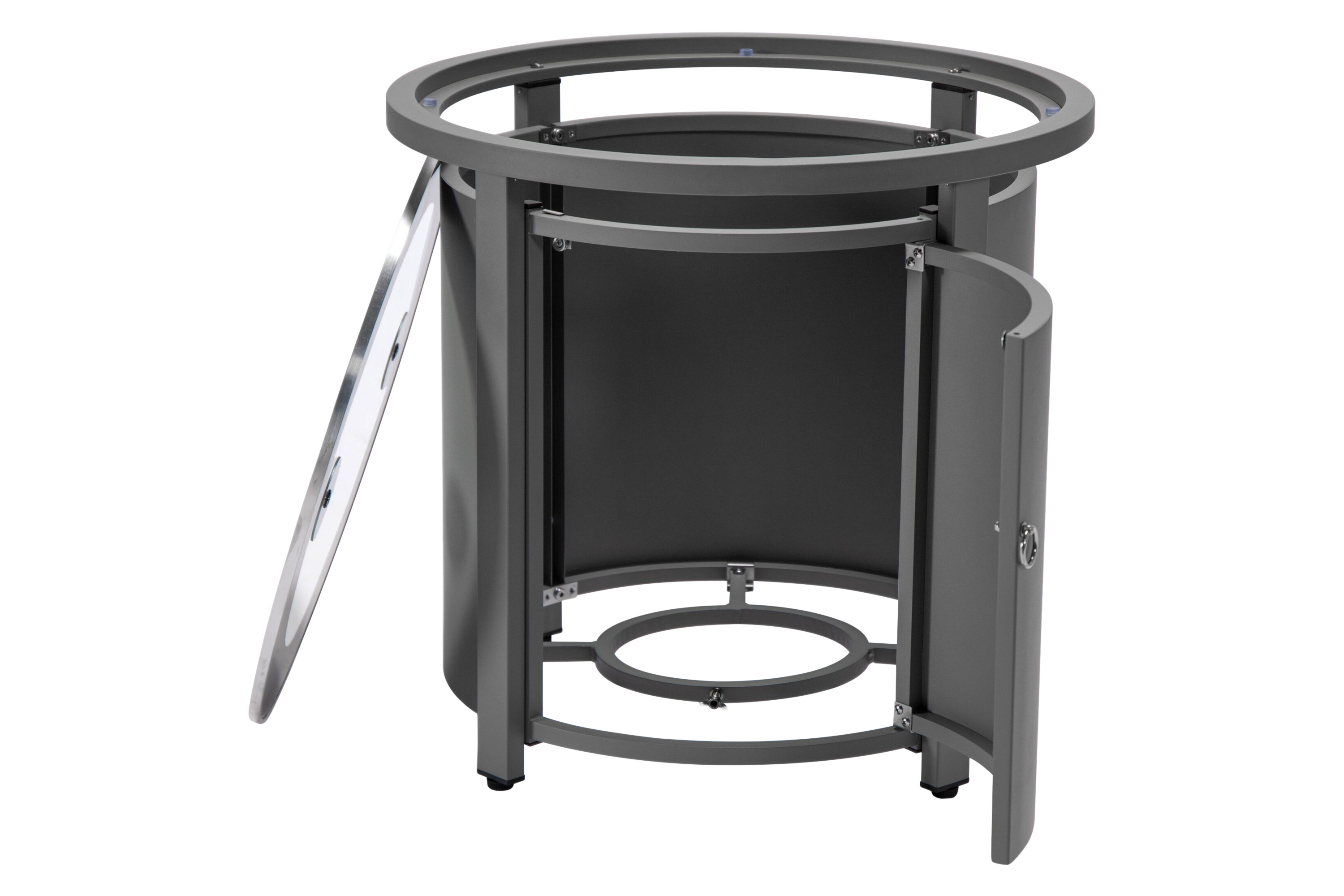 LeisureMod Walbrooke Modern Round Tank Holder Table with Tempered Glass Top and Powder Coated Aluminum - Gray