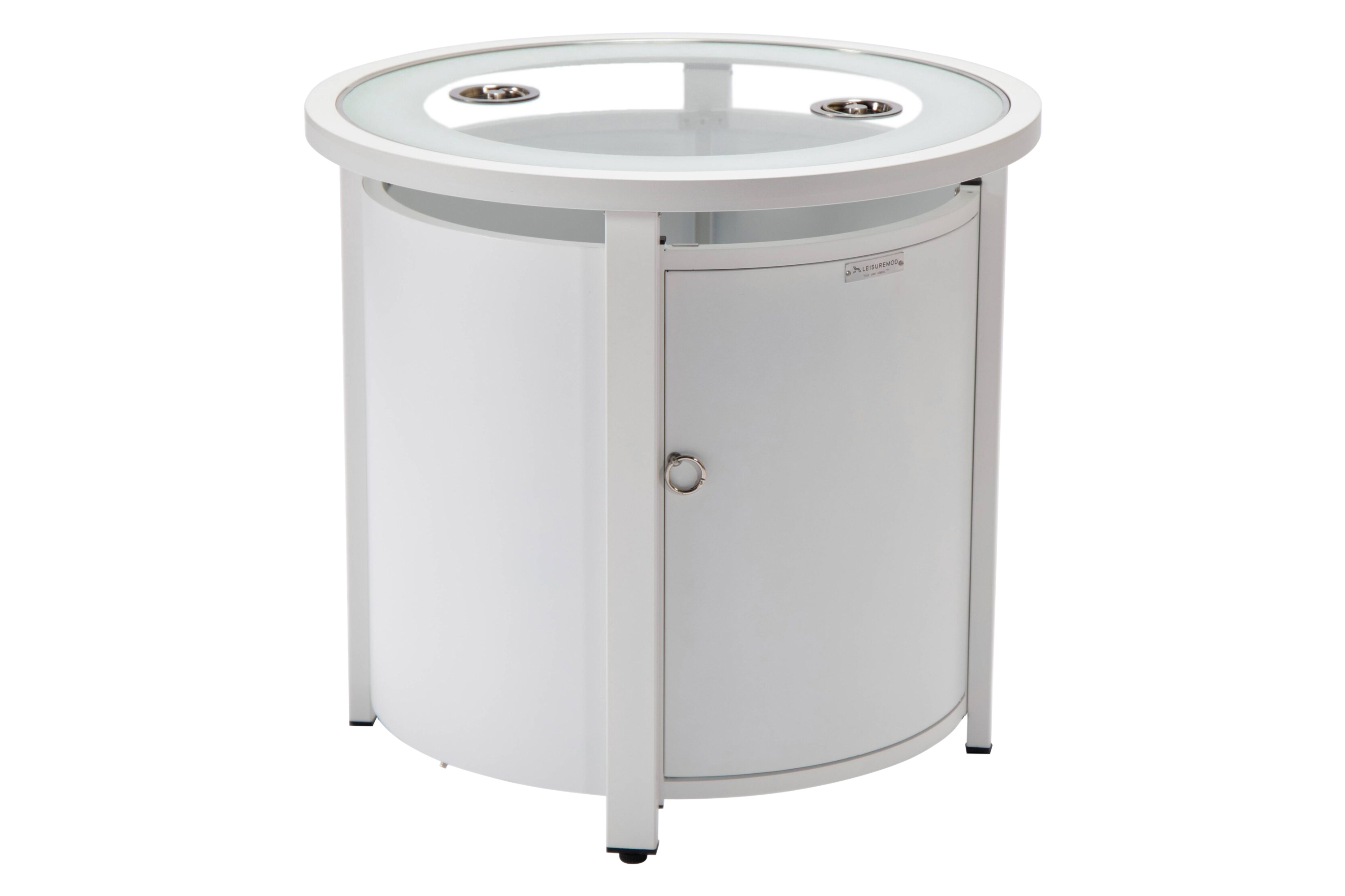 LeisureMod - Walbrooke Modern Round Tank Holder Table with Tempered Glass Top and Powder Coated Aluminum