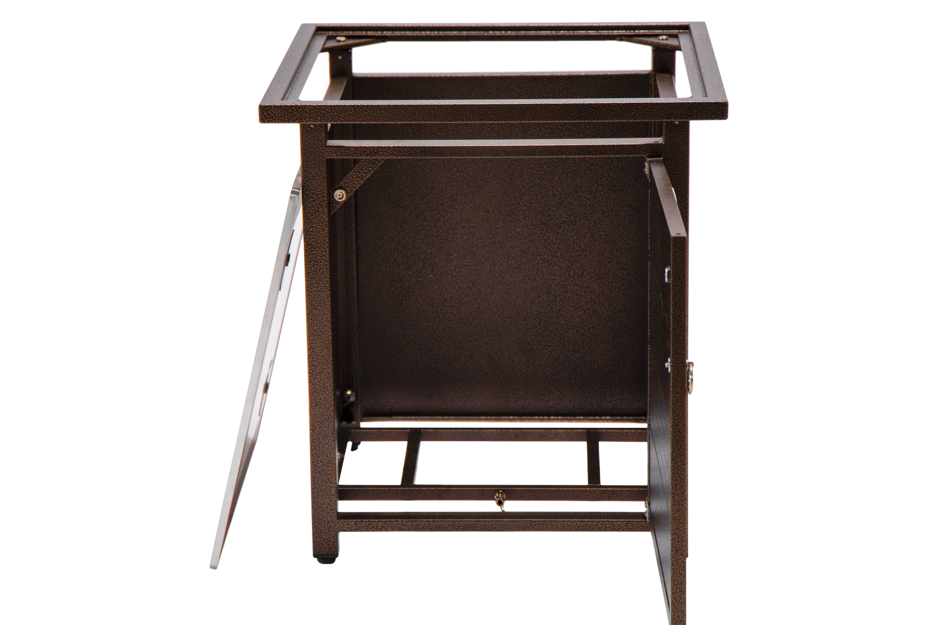 LeisureMod Walbrooke Modern Square Tank Holder Table with Tempered Glass Top and Powder Coated Aluminum Slats - Brown