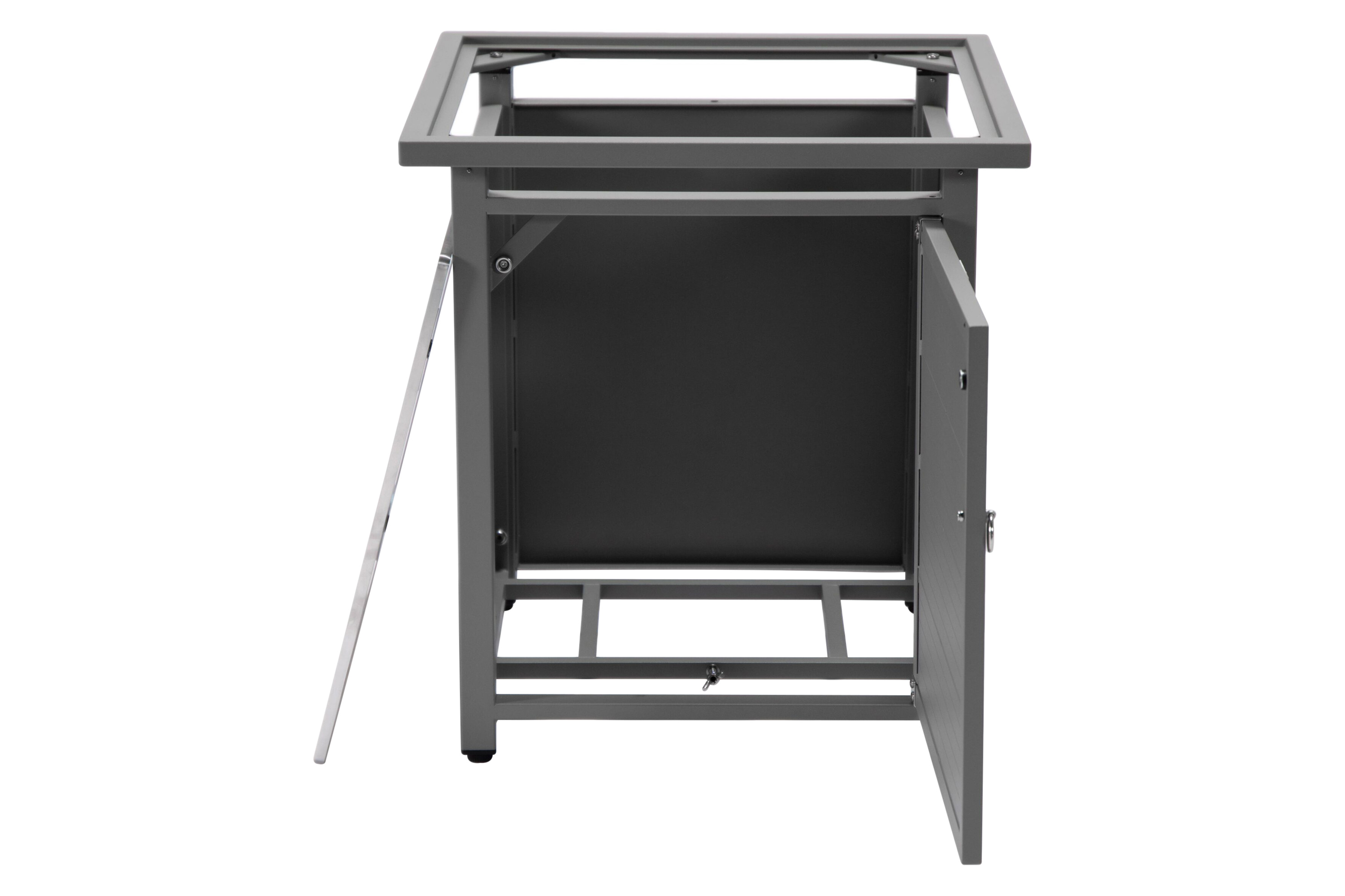 LeisureMod Walbrooke Modern Square Tank Holder Table with Tempered Glass Top and Powder Coated Aluminum Slats - Gray