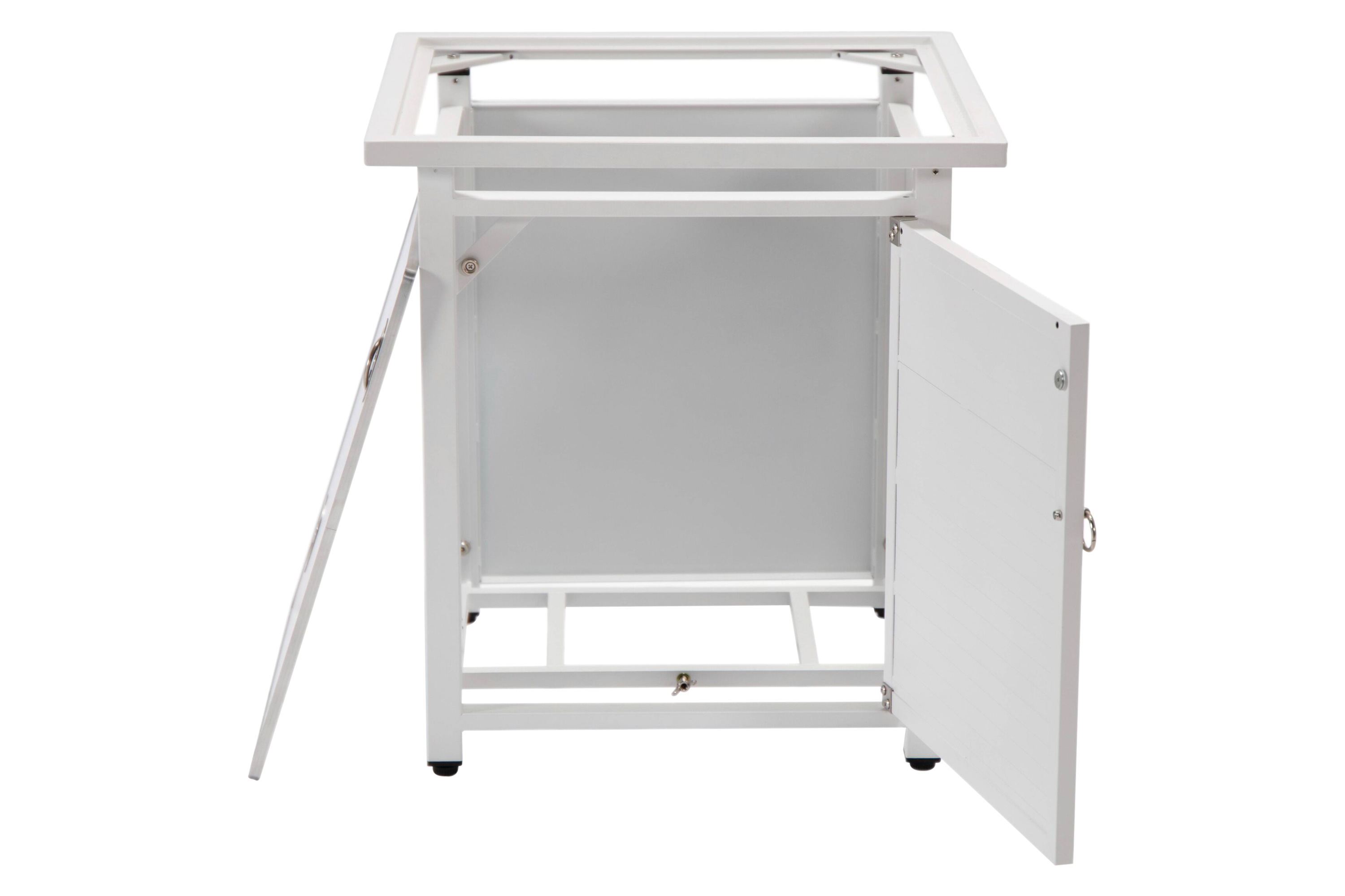 LeisureMod Walbrooke Modern Square Tank Holder Table with Tempered Glass Top and Powder Coated Aluminum Slats - White