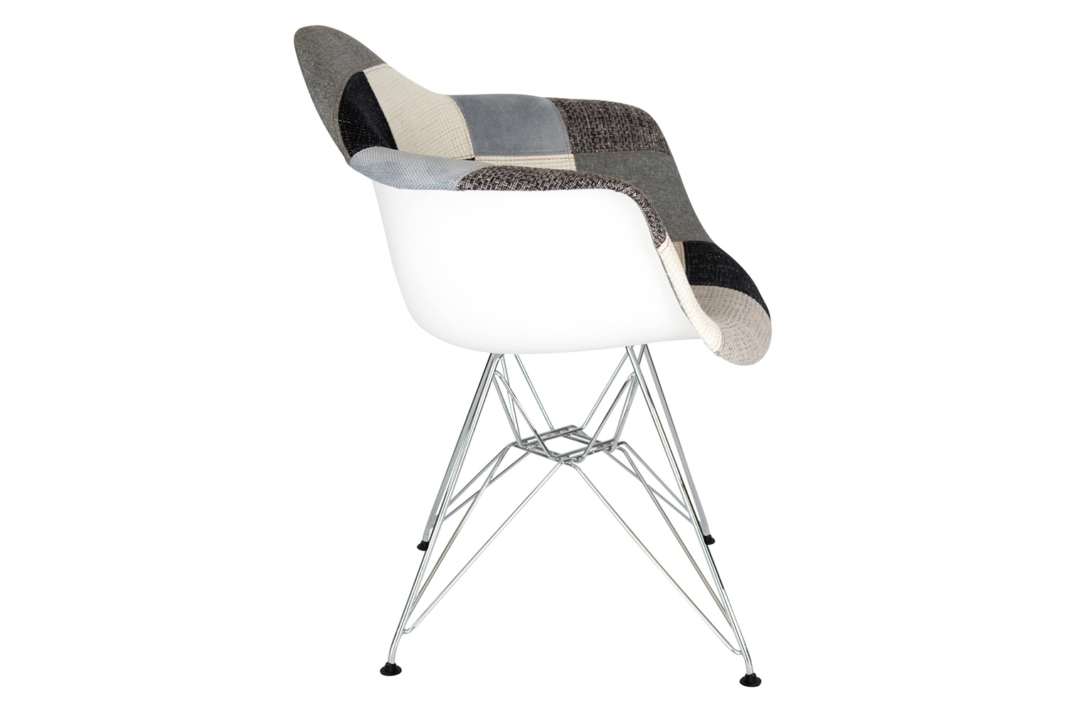 LeisureMod™ Willow Fabric Eiffel Accent Chair with Chrome Base - Patchwork