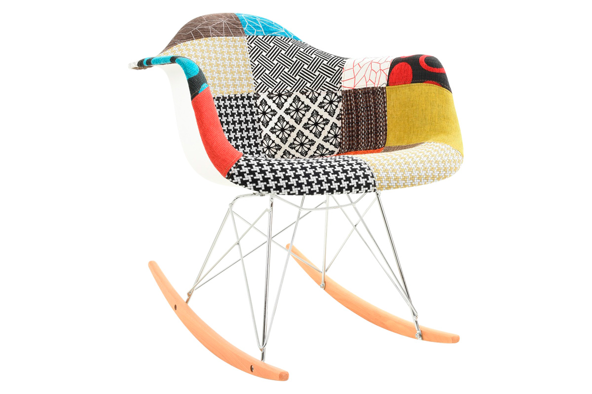 LeisureMod Wilson Modern Twill Fabric Eiffel Base Rocking Chair