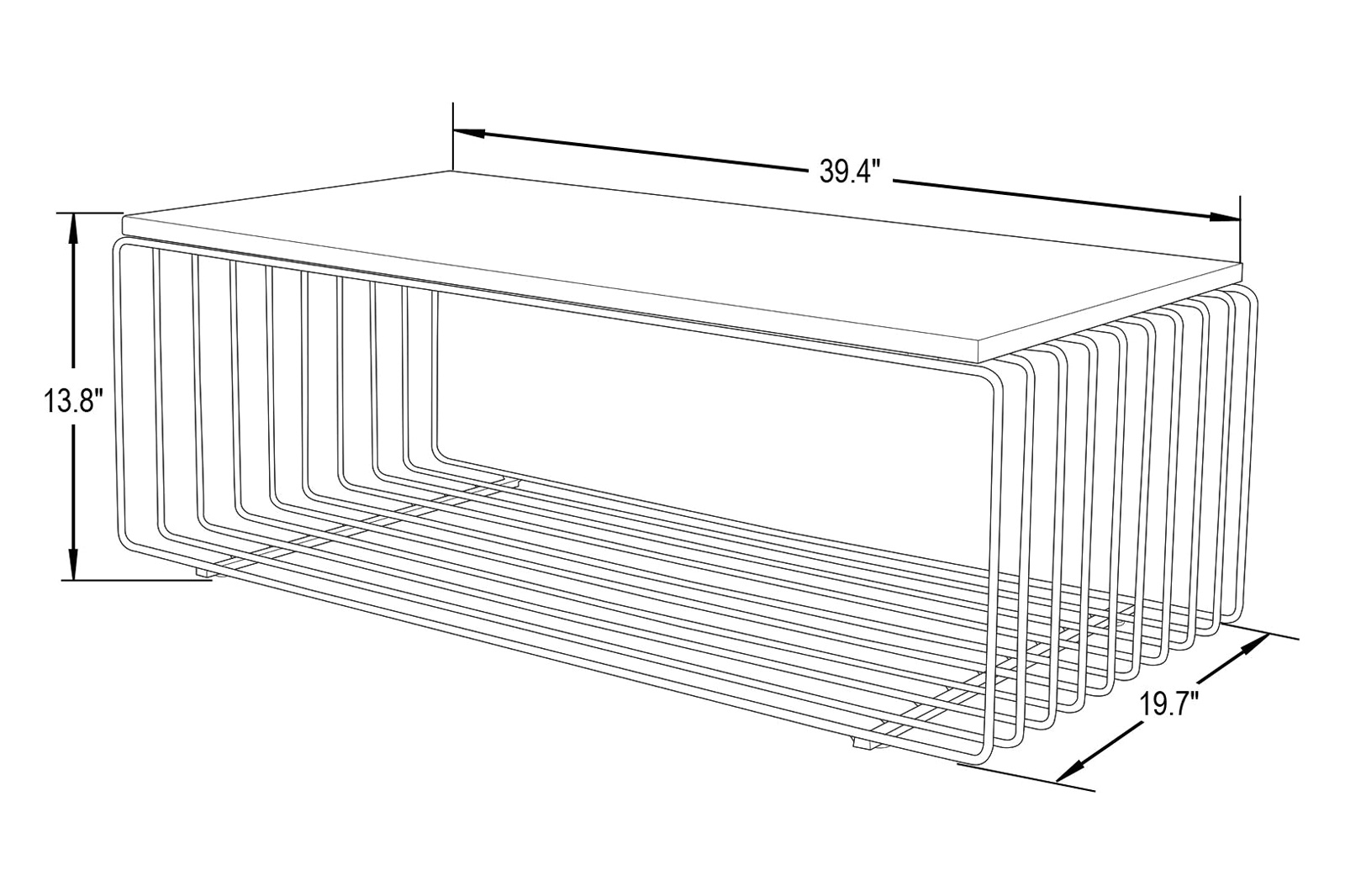 LeisureMod Walden Rectangular Coffee Table Powder Coated Steel Frame - Black