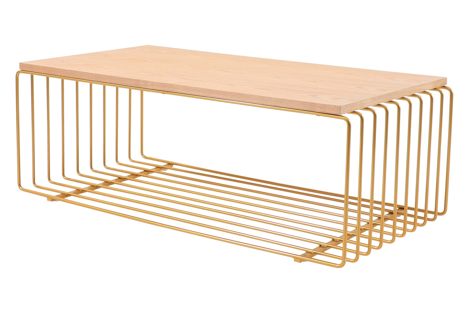 LeisureMod Walden Rectangular Coffee Table Powder Coated Steel Frame - Gold