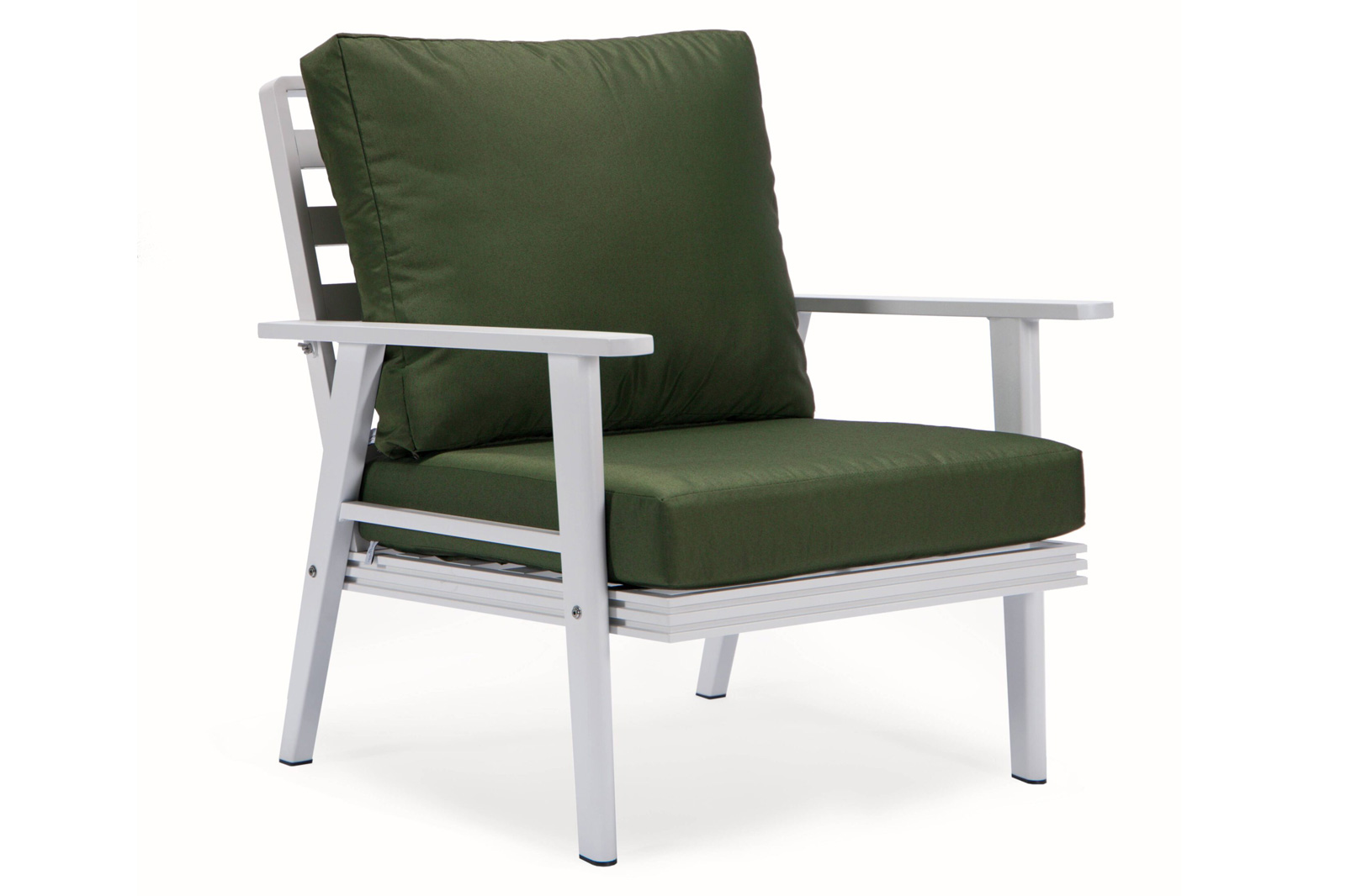 LeisureMod Walbrooke Modern White Patio Conversation With Square Fire Pit & Tank Holder - Green