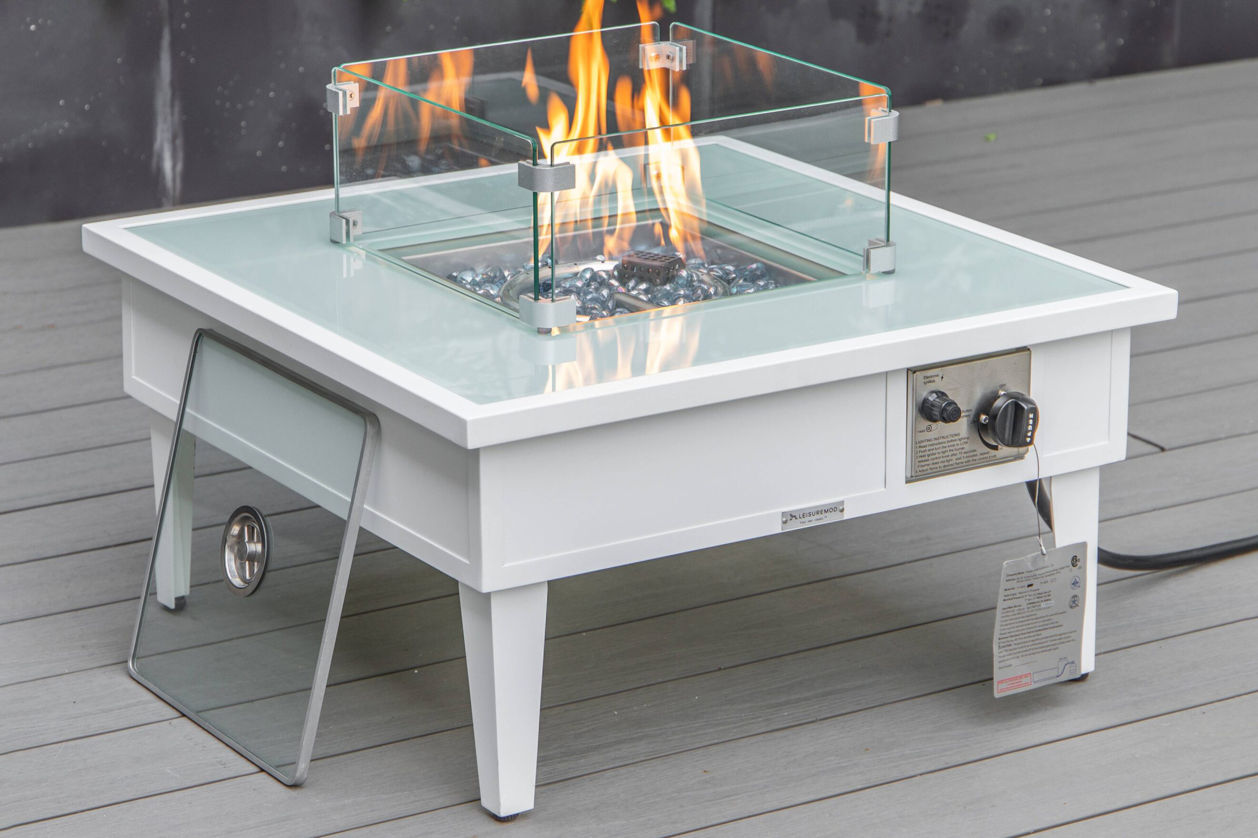 LeisureMod Walbrooke Outdoor Patio Square Fire Pit and Tank Holder - White