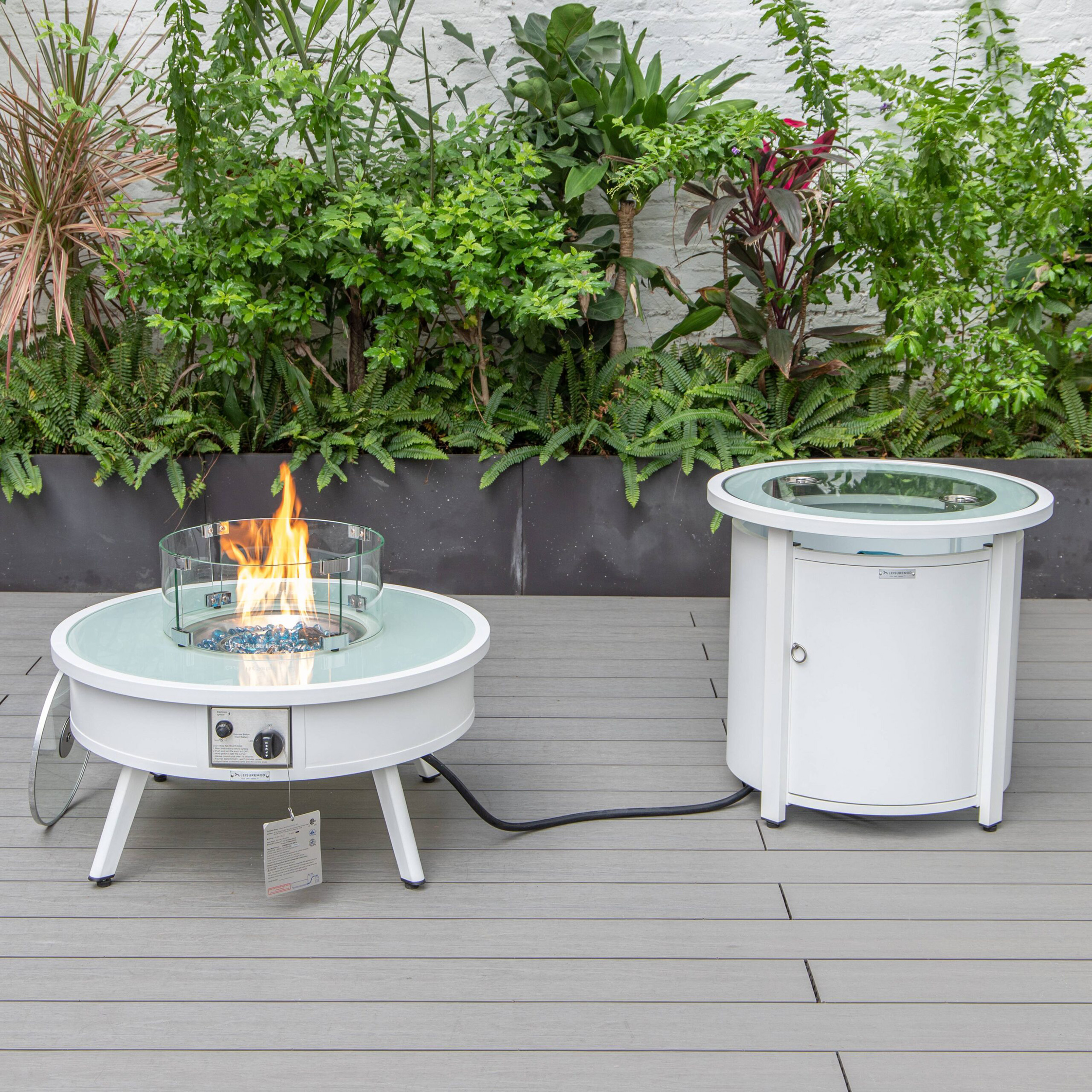 LeisureMod Walbrooke Outdoor Patio Round Fire Pit and Tank Holder