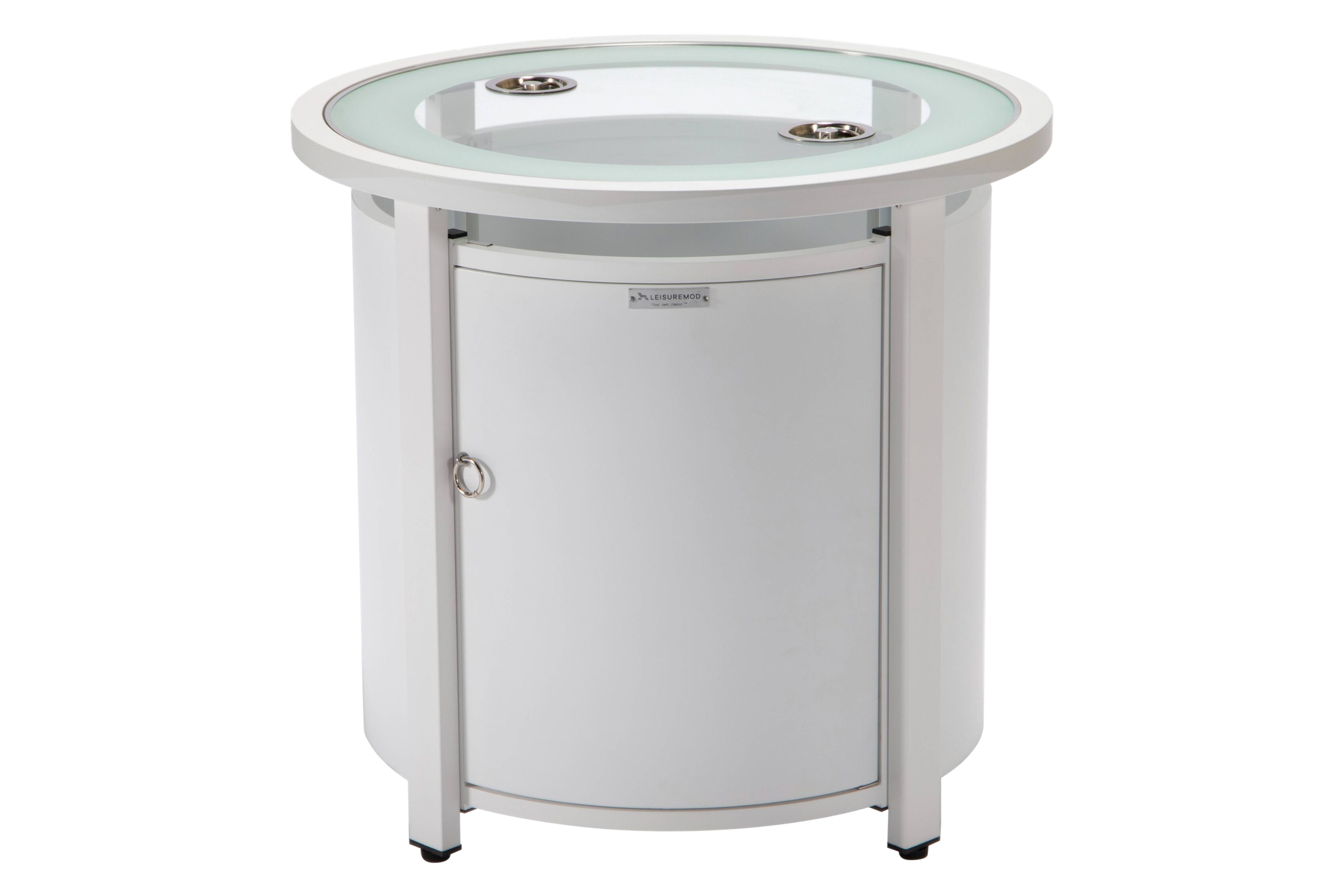 LeisureMod Walbrooke Outdoor Patio Round Fire Pit and Tank Holder - White