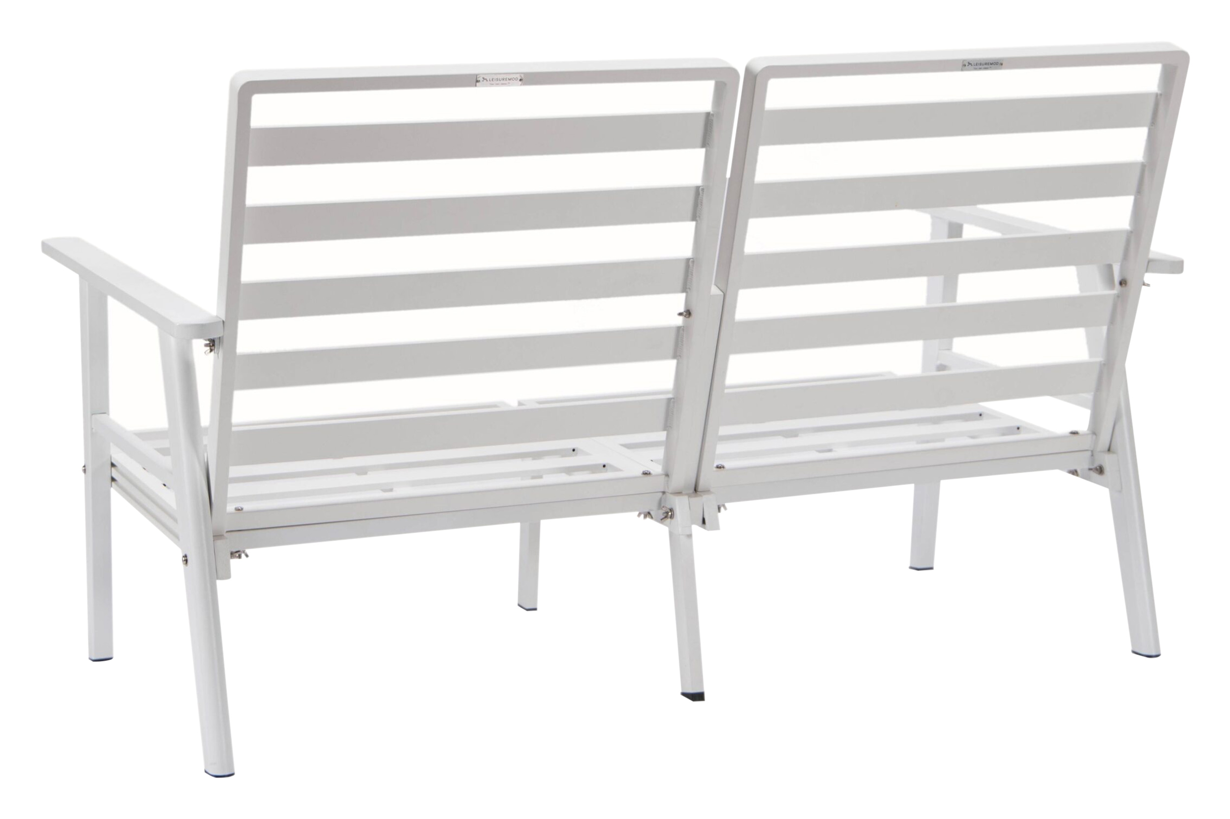 LeisureMod Walbrooke Modern Outdoor Patio Loveseat with White Aluminum Frame and Removable Cushions - Gray