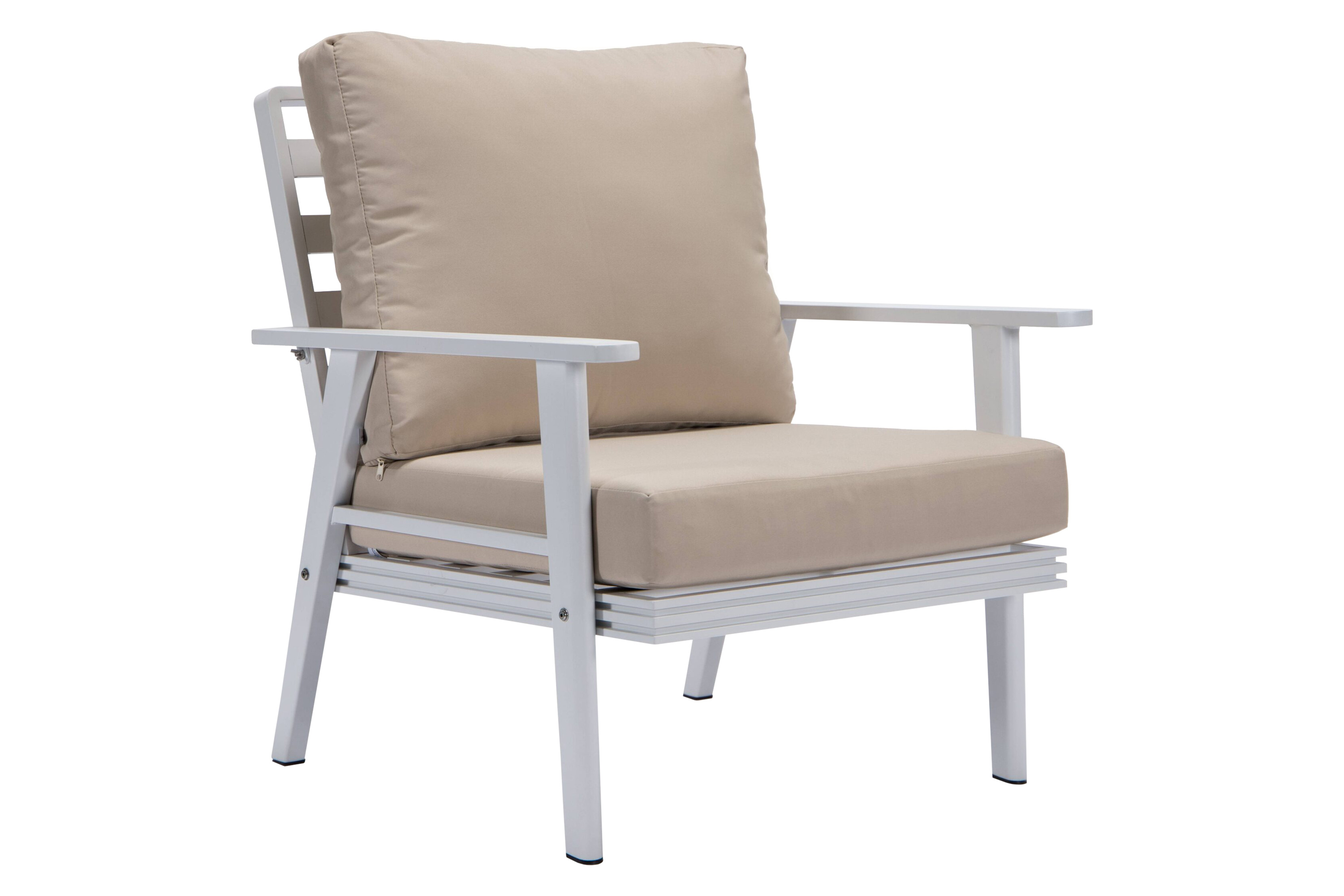 LeisureMod Walbrooke Modern 3-Piece Outdoor Patio Set with White Aluminum Frame - Beige