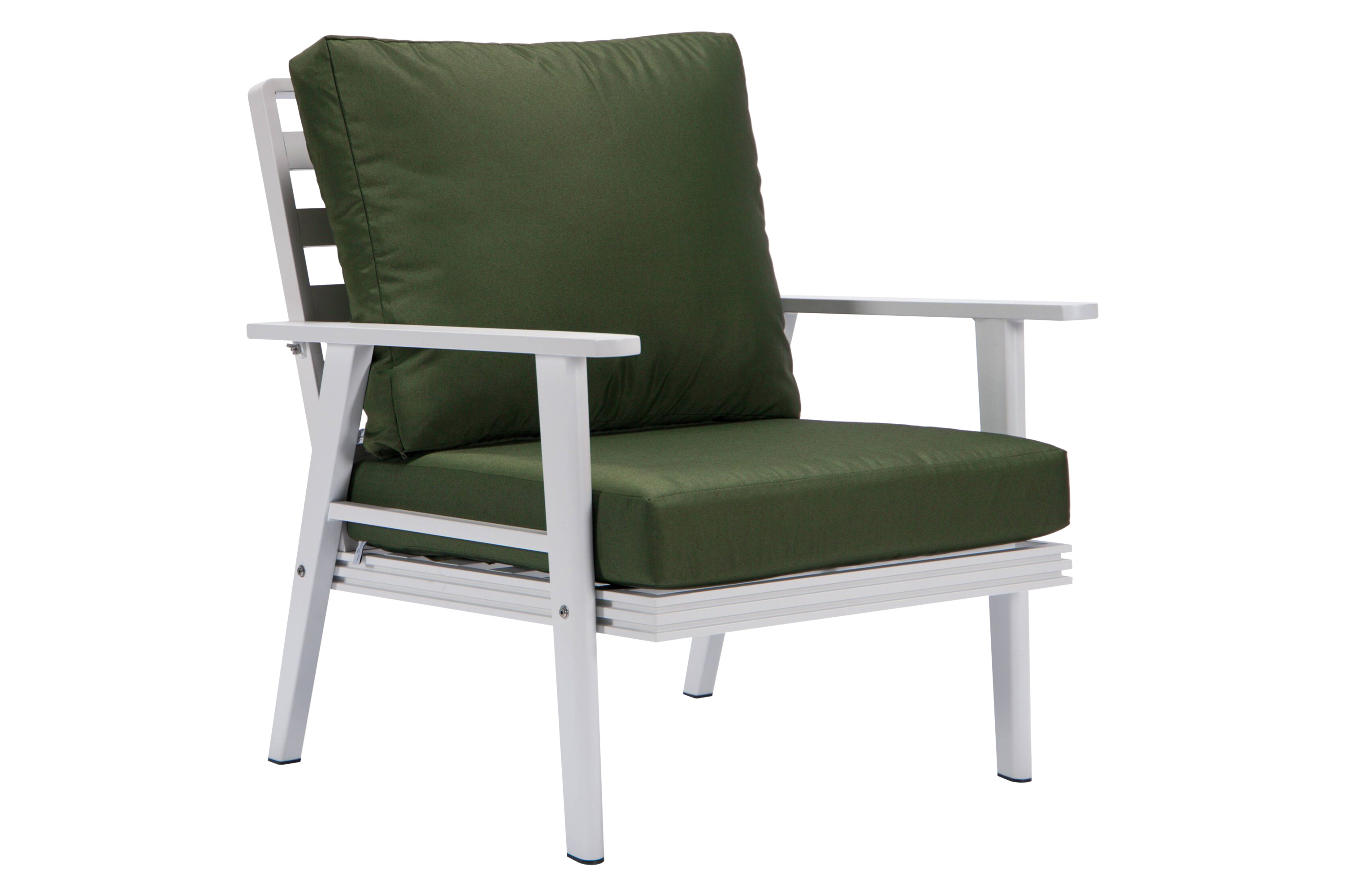 LeisureMod Walbrooke Modern 3-Piece Outdoor Patio Set with White Aluminum Frame - Green