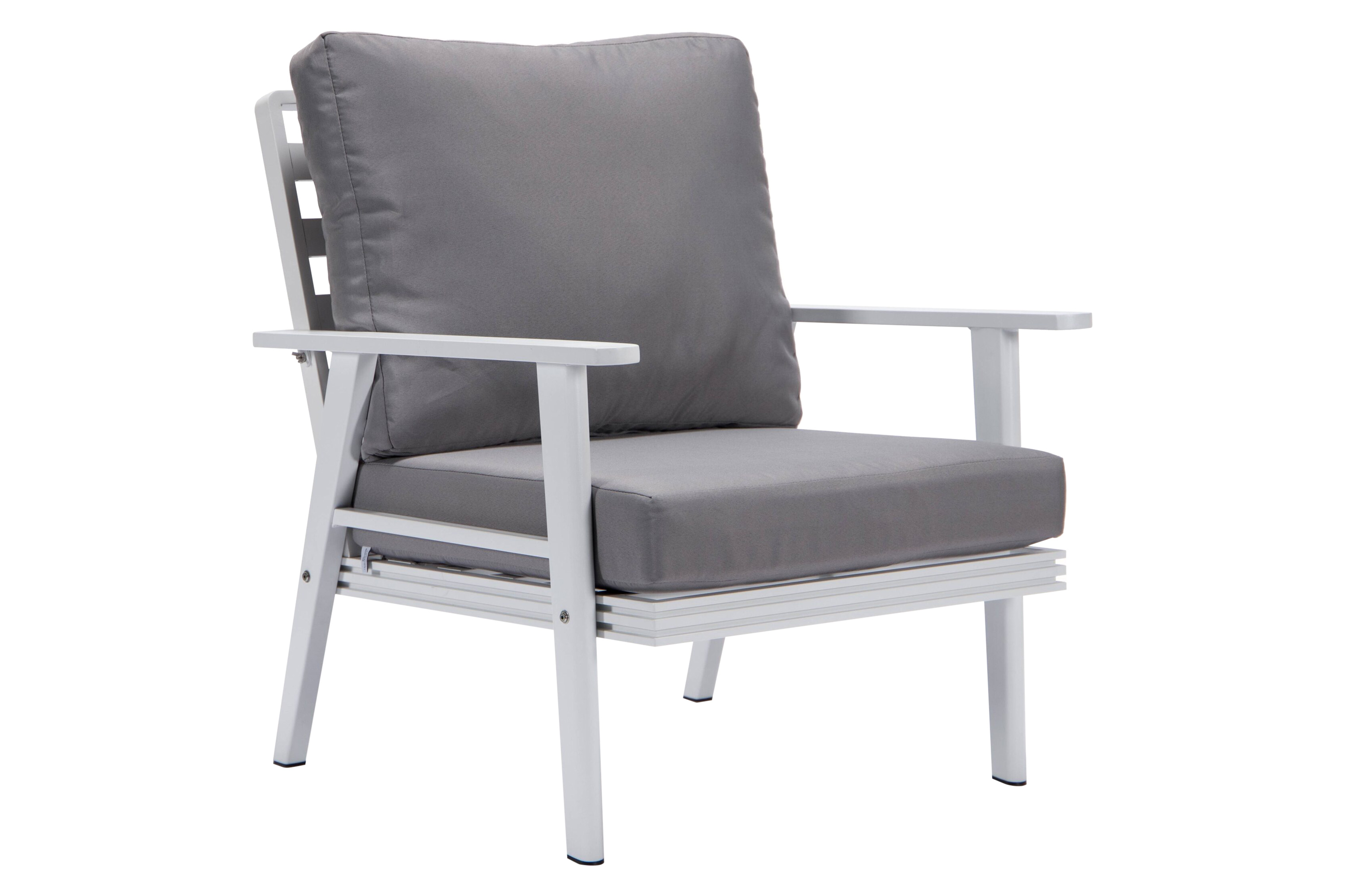 LeisureMod Walbrooke Modern 3-Piece Outdoor Patio Set with White Aluminum Frame - Gray