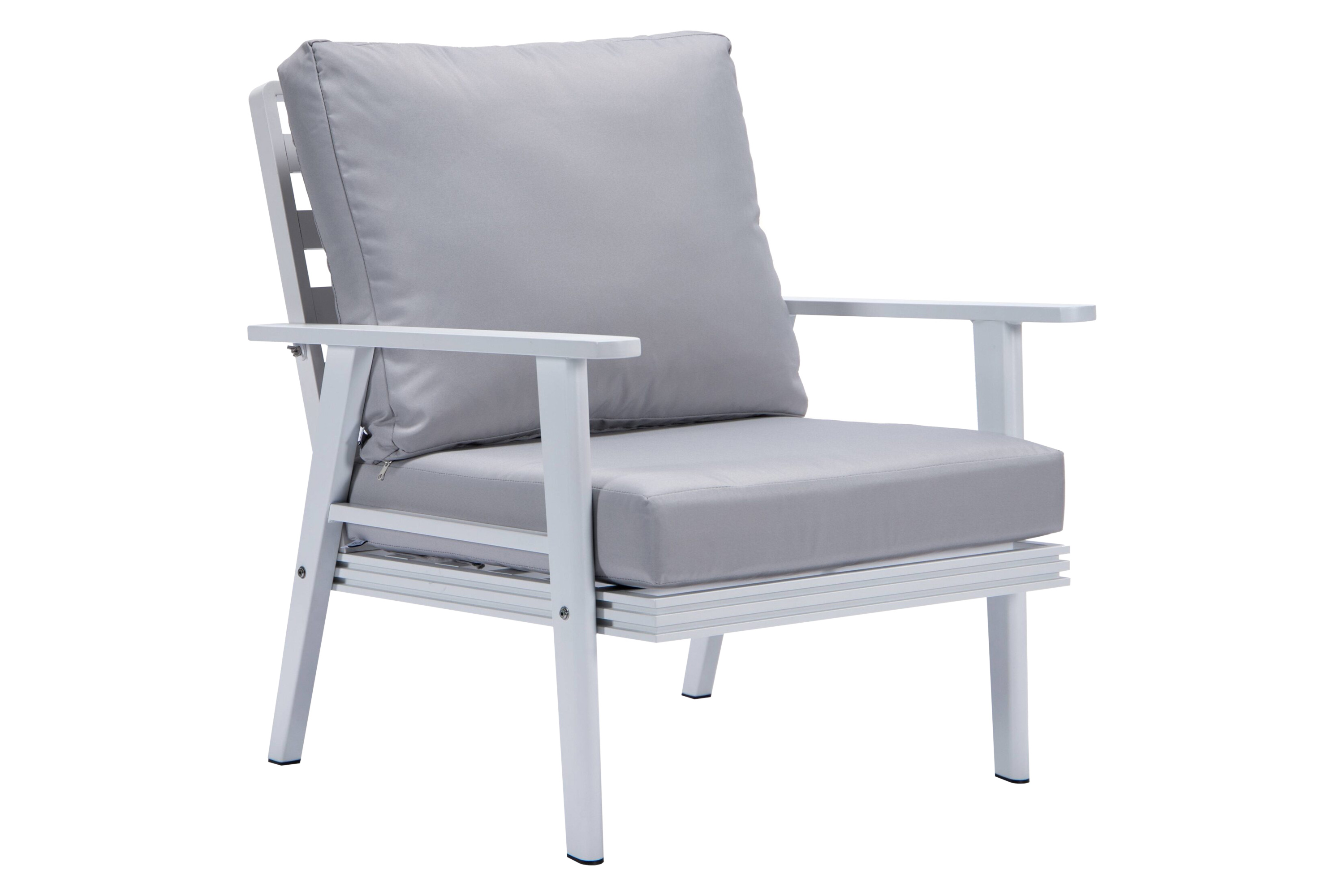 LeisureMod Walbrooke Modern 3-Piece Outdoor Patio Set with White Aluminum Frame - Light Gray