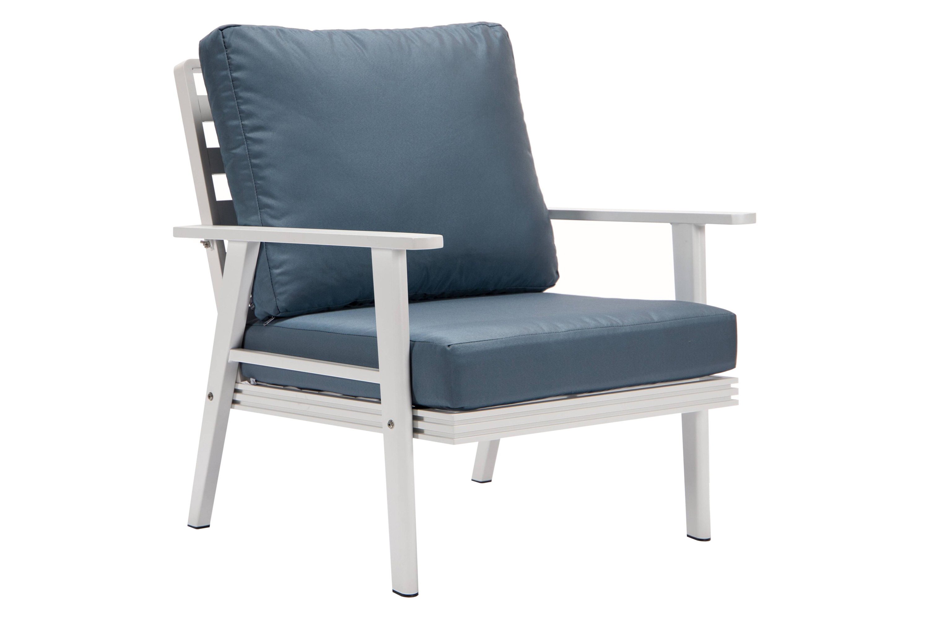 LeisureMod Walbrooke Modern 3-Piece Outdoor Patio Set with White Aluminum Frame - Navy Blue