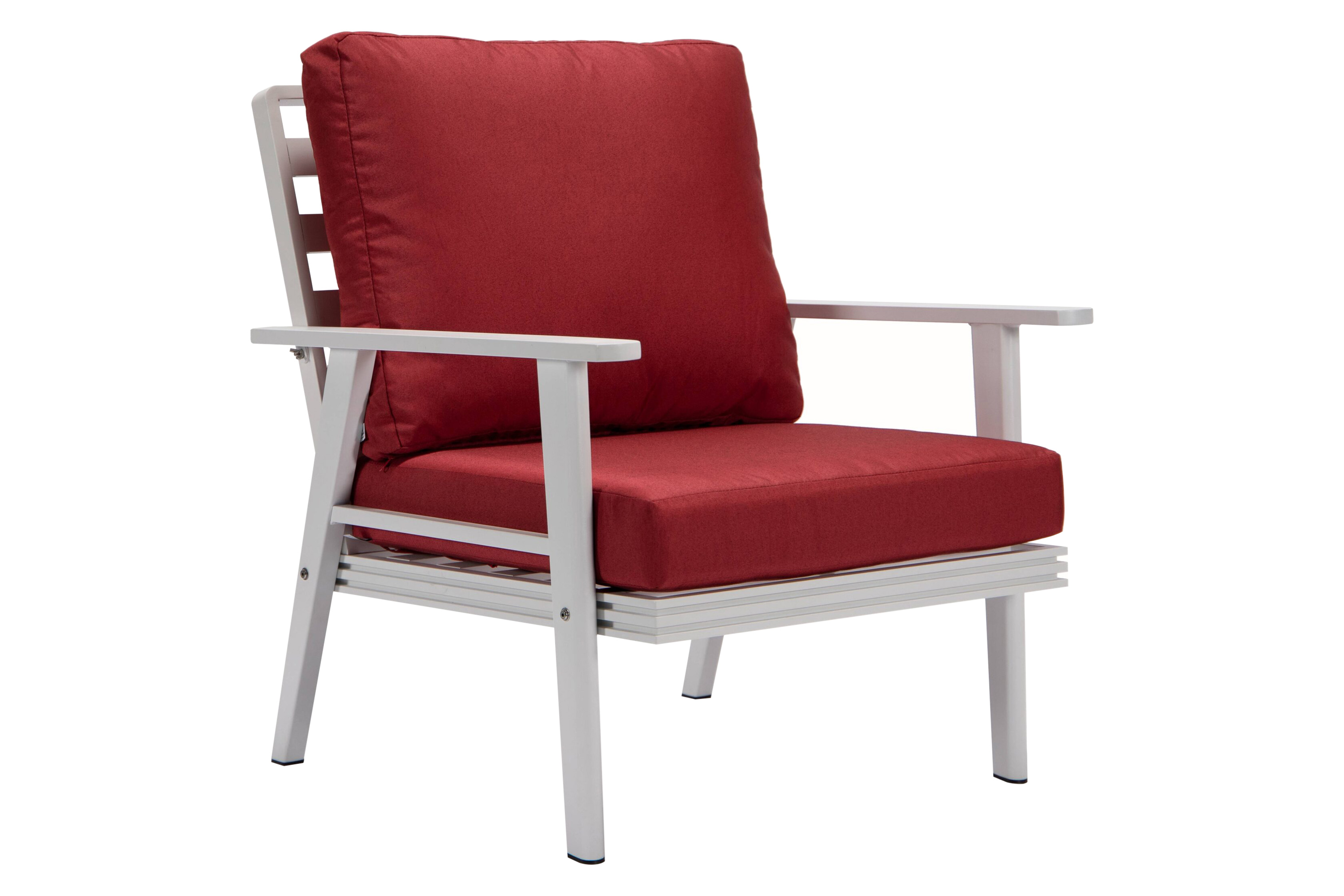 LeisureMod Walbrooke Modern 3-Piece Outdoor Patio Set with White Aluminum Frame - Red