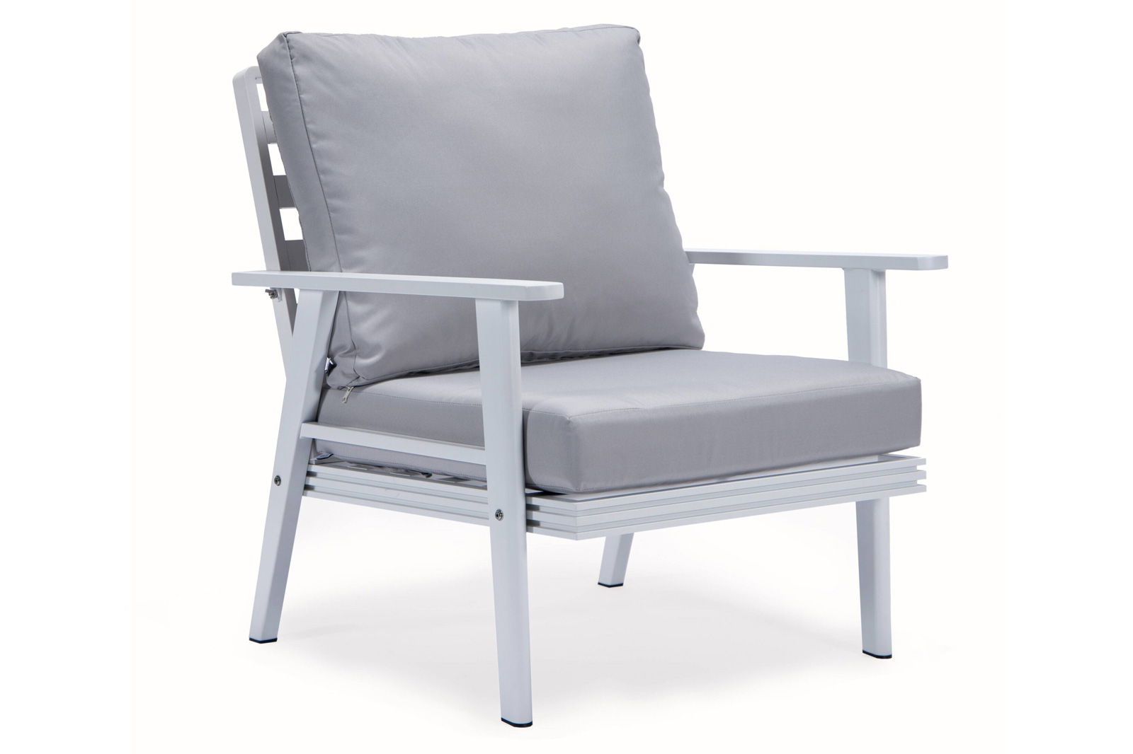 LeisureMod™ Walbrooke Modern White Patio Conversation With Square Fire Pit With Slats Design & Tank Holder - Light Gray