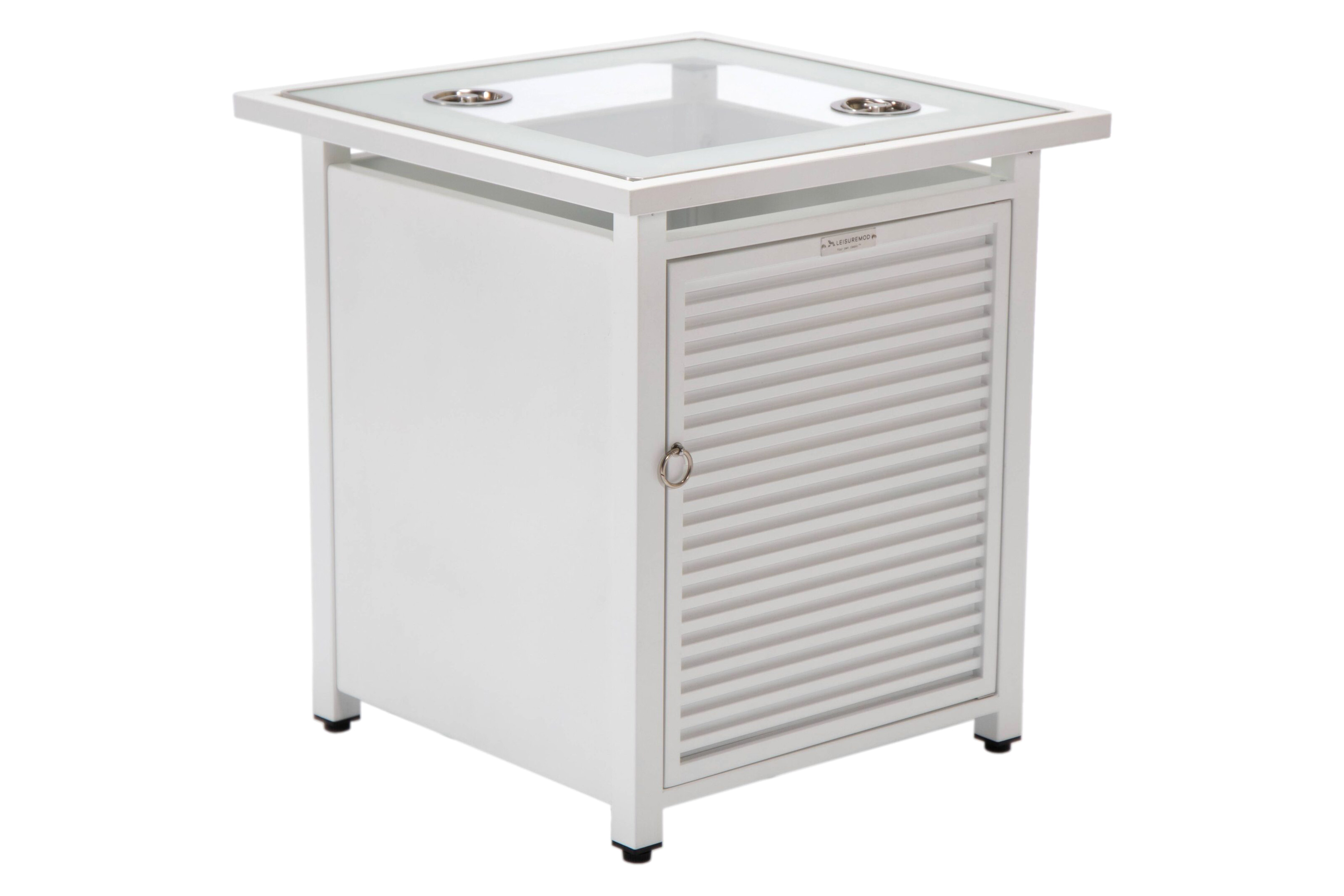 LeisureMod Walbrooke Outdoor Patio Square Fire Pit and Tank Holder with Slats Design - White