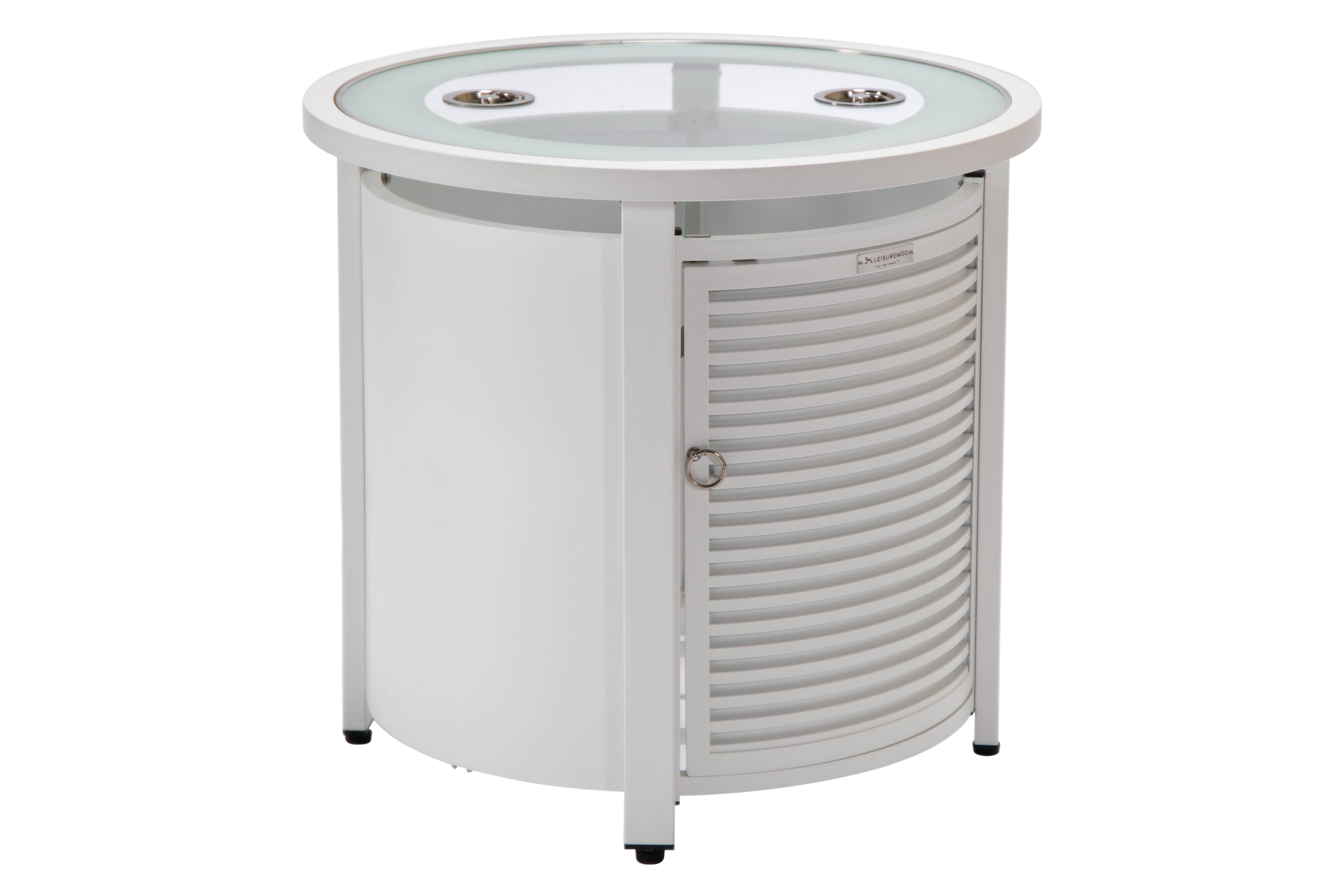 LeisureMod Walbrooke Outdoor Patio Round Fire Pit and Tank Holder with Slats Design - White