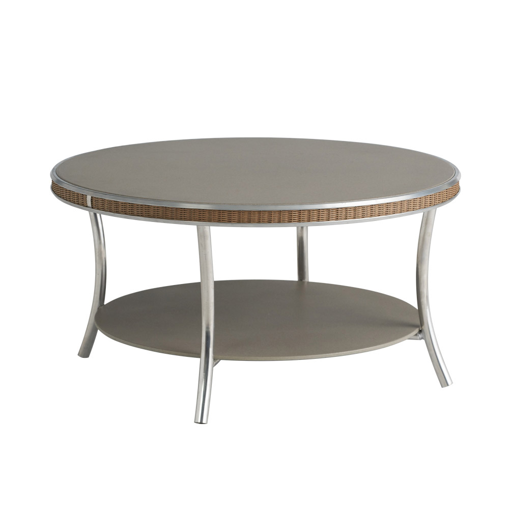 Lloyd Flanders™ Essence 33" Round Cocktail Table with Reversible Glass - Linen