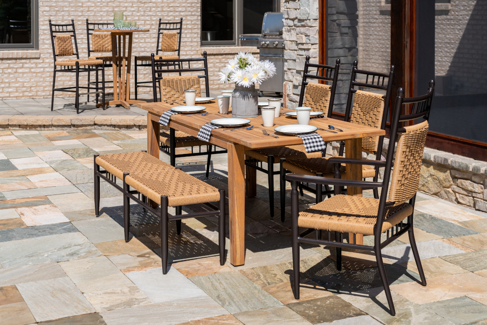 Lloyd Flanders - Teak 63-84" Butterfly Leaf Umbrella Dining Table