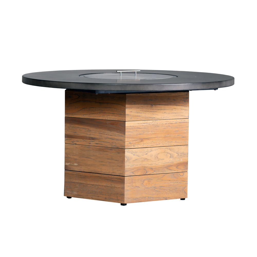 Lloyd Flanders - Teak 48" Hexagonal Fire Table with Faux Concrete Top