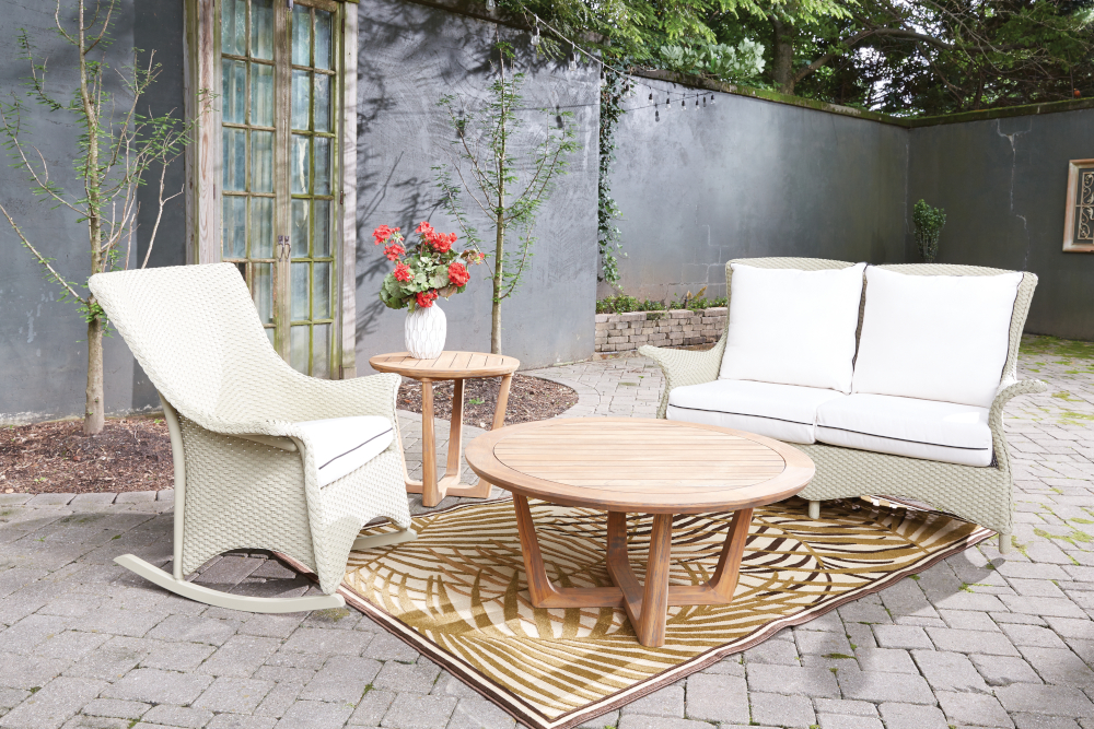 Lloyd Flanders - Teak 24" Round Sled Base End Table