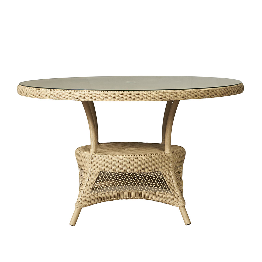 Lloyd Flanders™ Loom 49" Round Umbrella Dining Table - Fawn