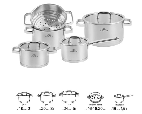 Maxima - Prestige Stainless Steel Pot Set with Lids 9 Pcs in Steel