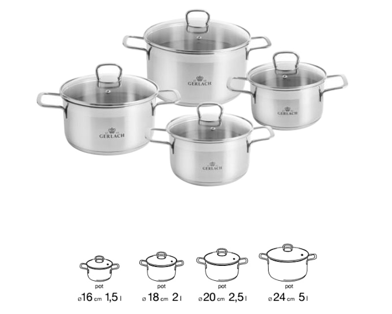 Maxima - Viva Stainless Steel Pot Set with Lids 8 Pcs in Steel