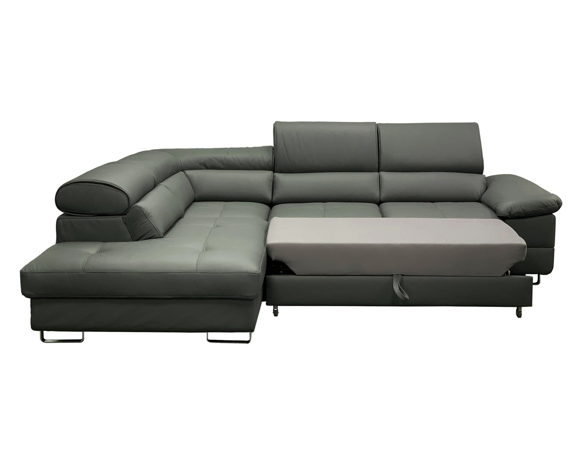 Maxima Costa Leather Sectional Sleeper Sofa - Gray, Left Corner