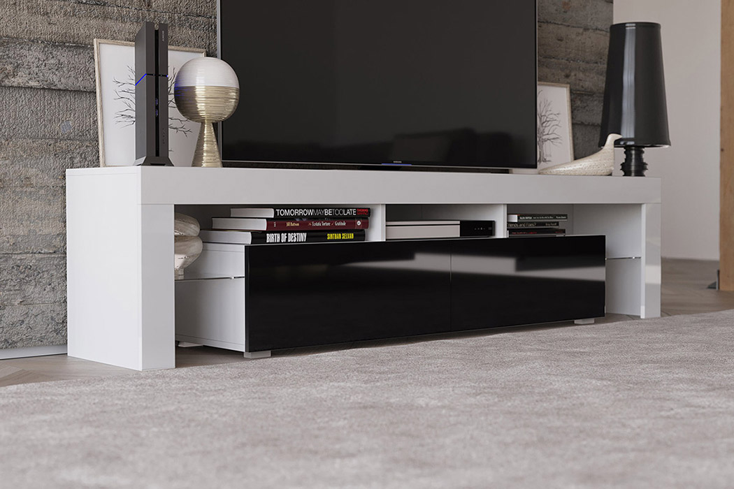 Maxima Reva 190 TV Stand - White/Black, 74.8"