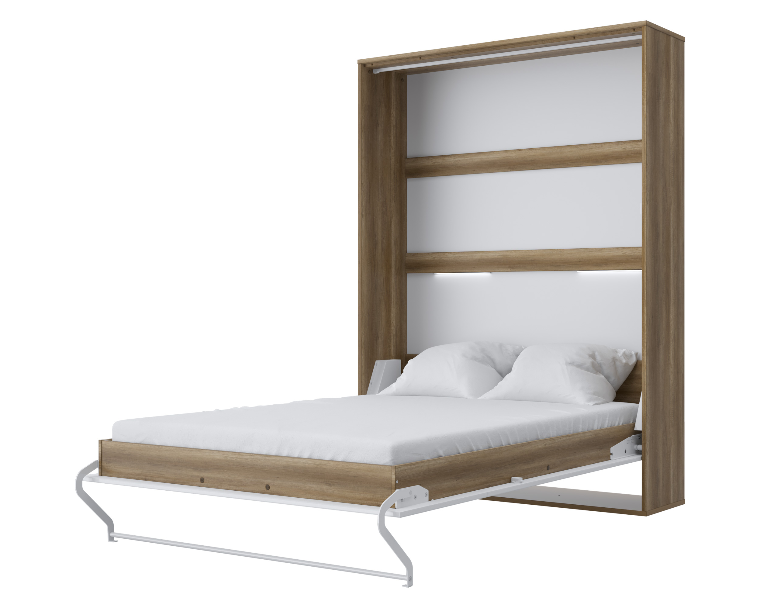 Maxima Inverto Murphy Vertical Bed with mattress and LED included - Natural Oak/White, Full XL Size