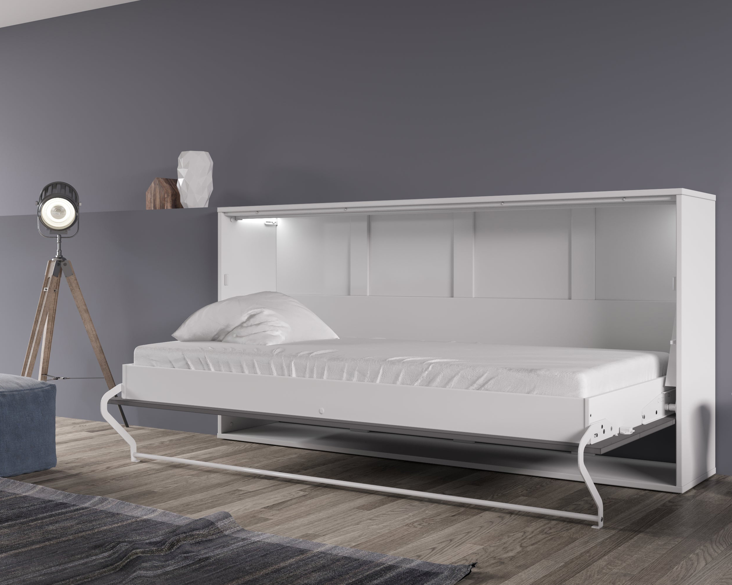 Maxima Inverto Murphy Horizontal Bed with Mattress and LED - Oak Country/White, Twin Size