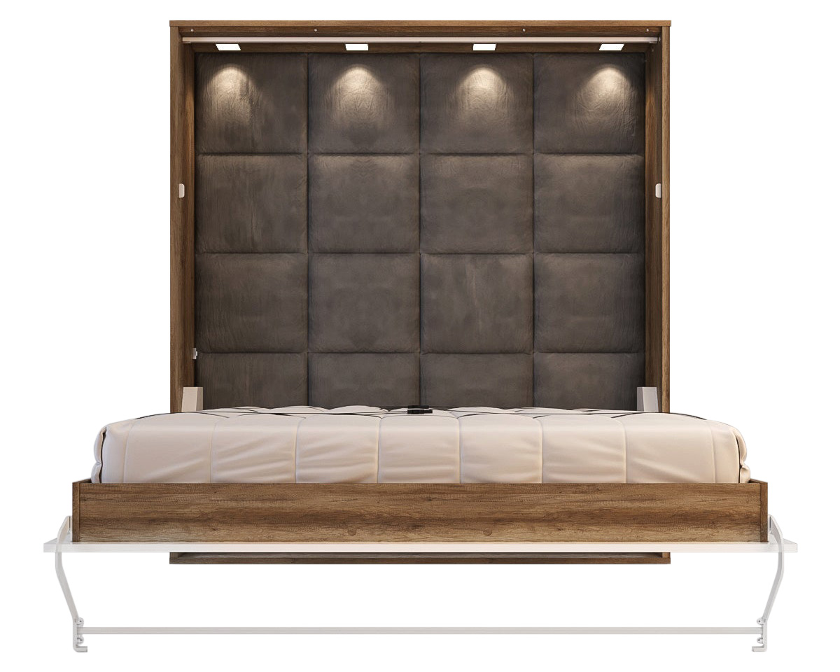 Maxima Inverto Murphy Bed with LED and Mattress - Oak Country/White, King Size