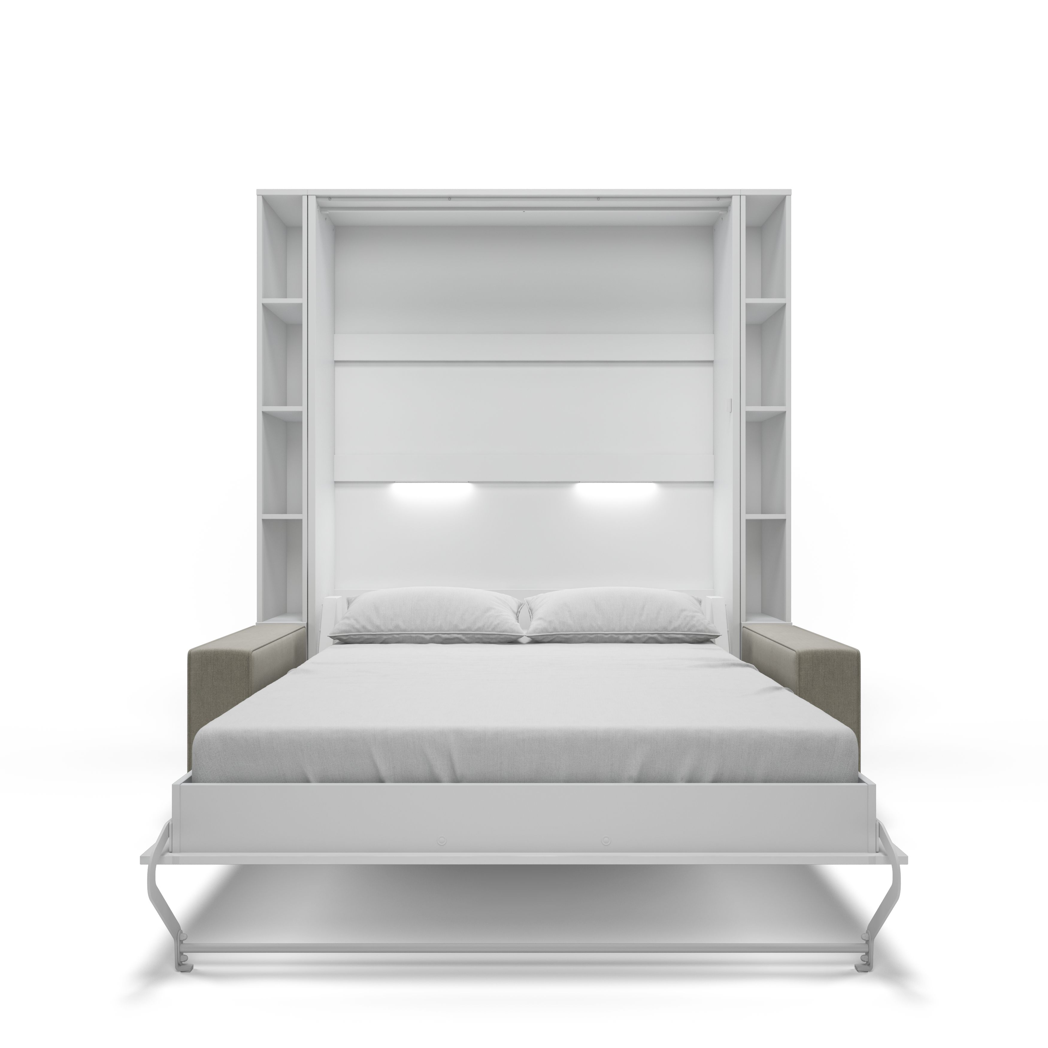 Maxima - Inverto Murphy White Beige Vertical Bed Full Size with Sofa and Two Cabinets