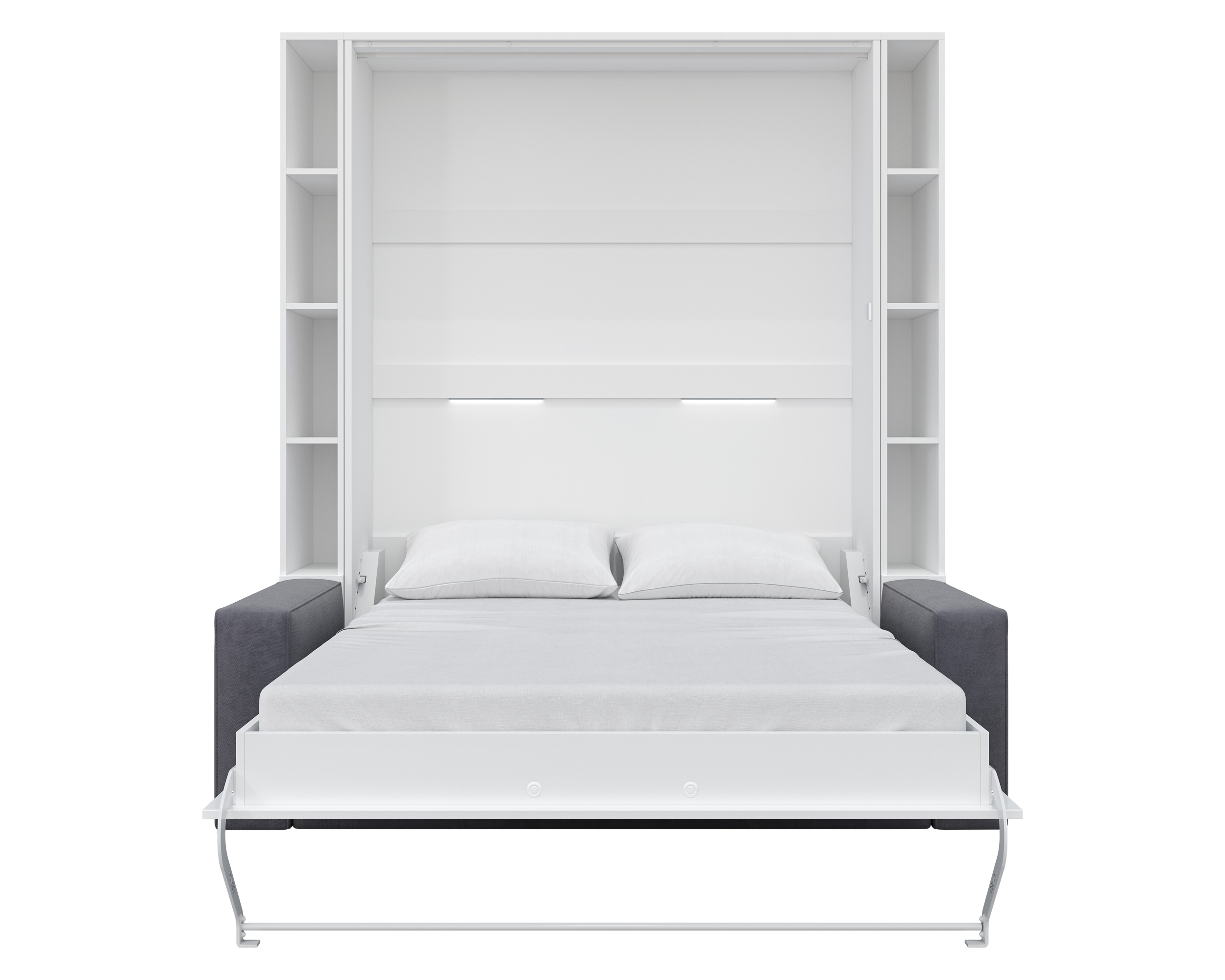 Maxima - Inverto Murphy White Gray Vertical Bed with Sofa and Two Cabinets