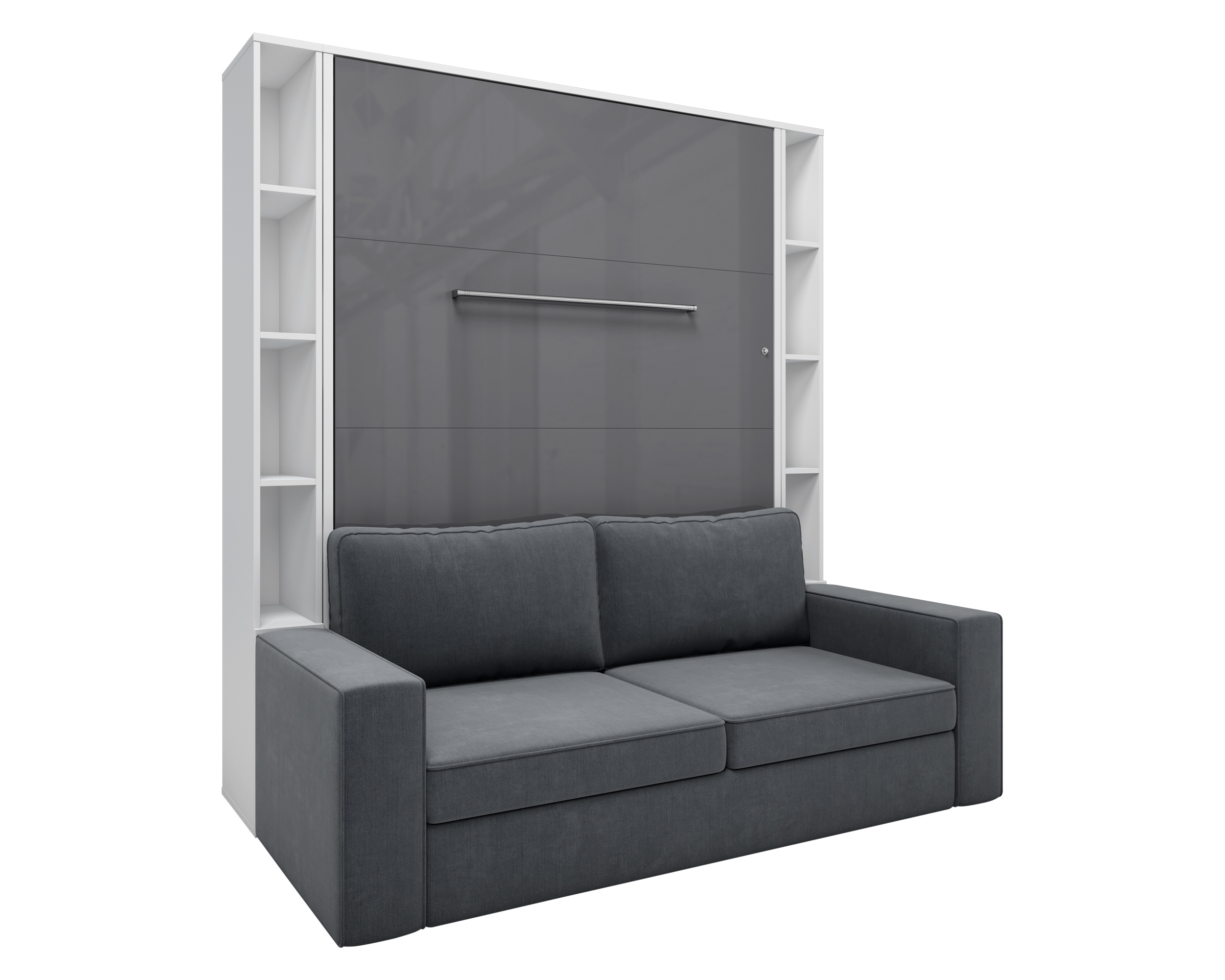 Maxima - Inverto Murphy White Gray Vertical Bed with Sofa and Two Cabinets