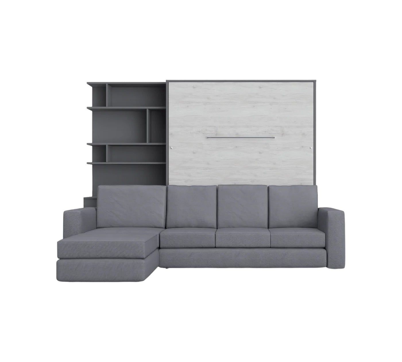 Maxima Inverto Murphy Bed with Sofa and Bookcase - Gray, Queen Size