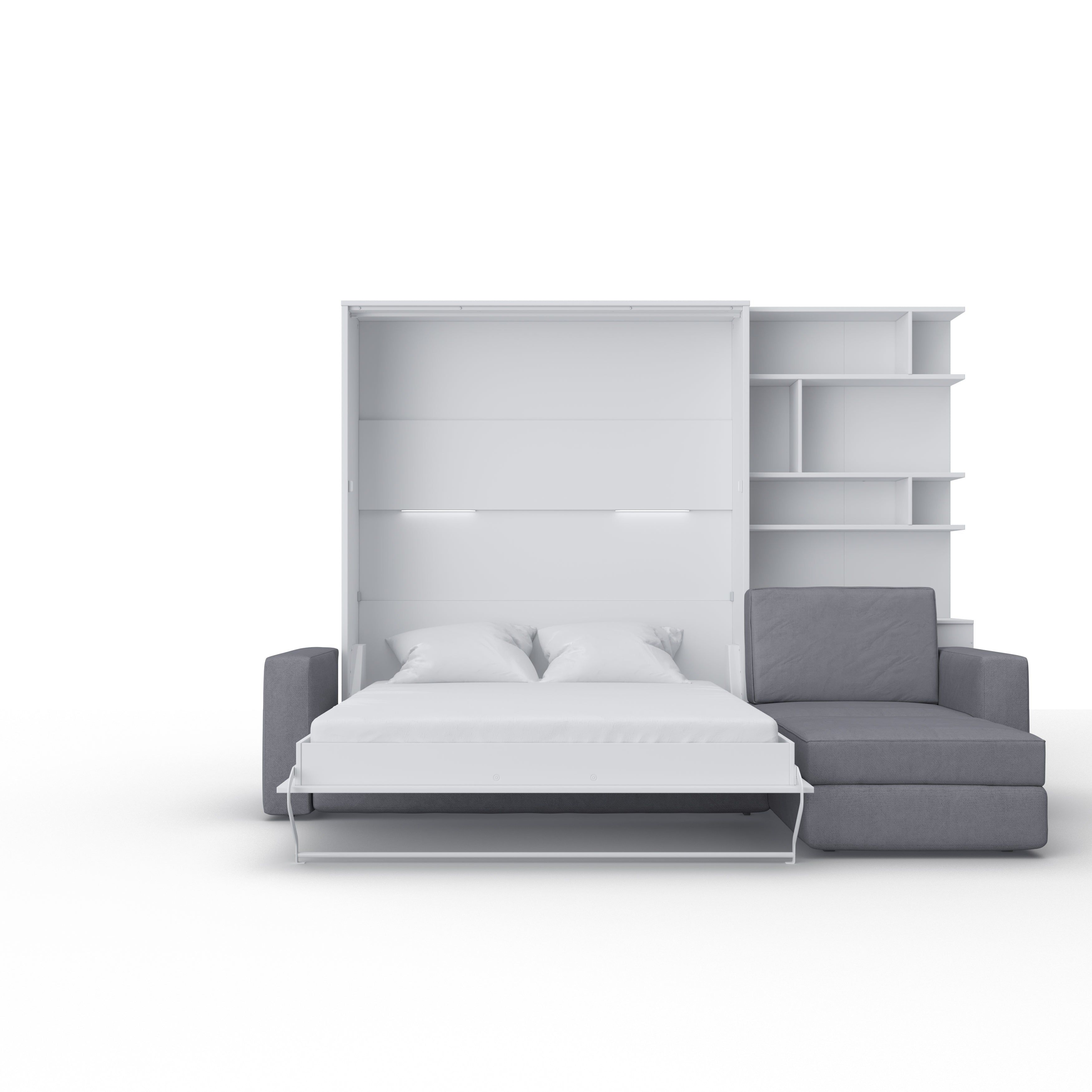 Maxima Inverto Murphy Bed with Sofa and Bookcase - Gray/White, Queen Size