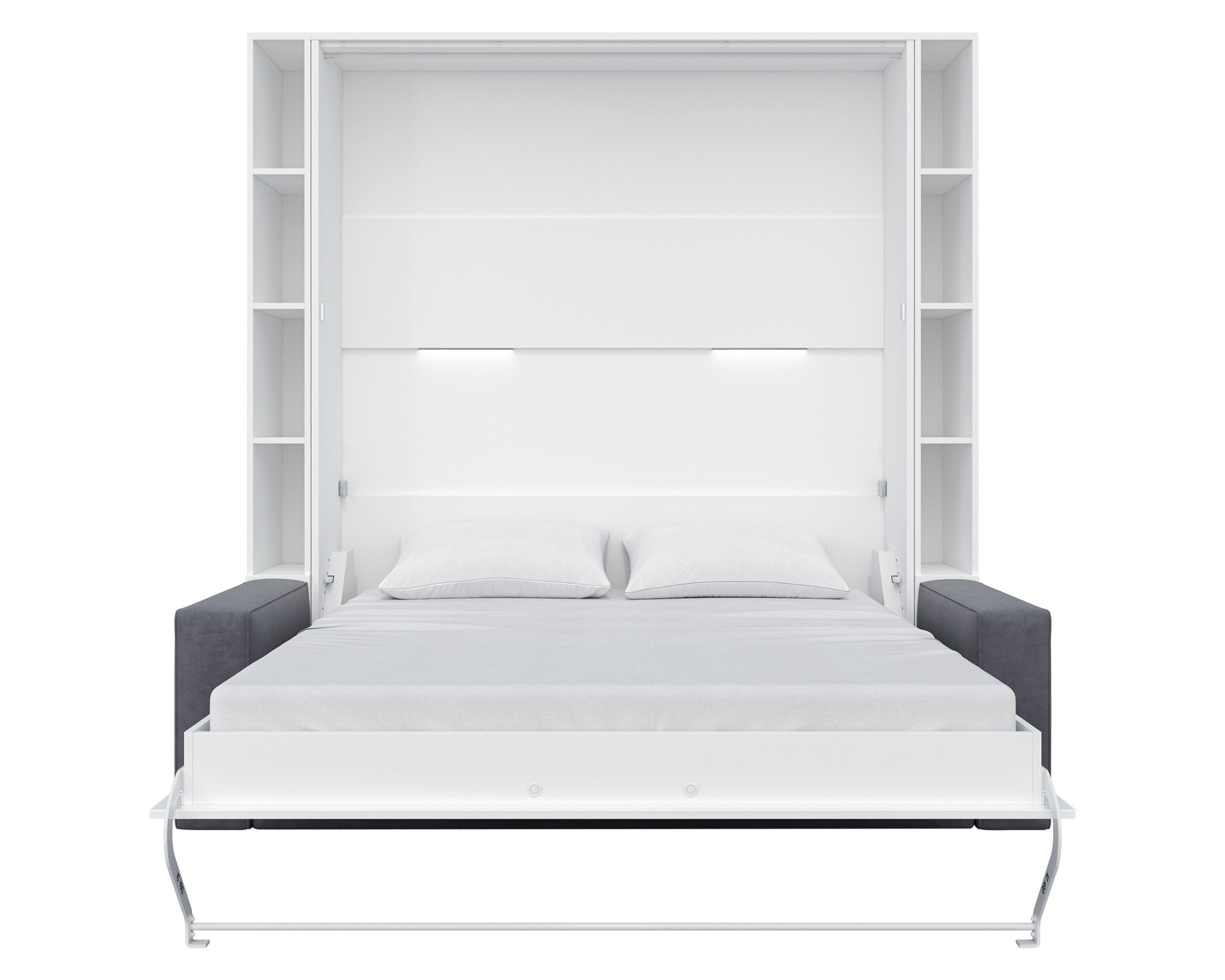 Maxima Inverto Murphy Vertical Bed with Sofa and Two Cabinets - White/Gray, Queen Size