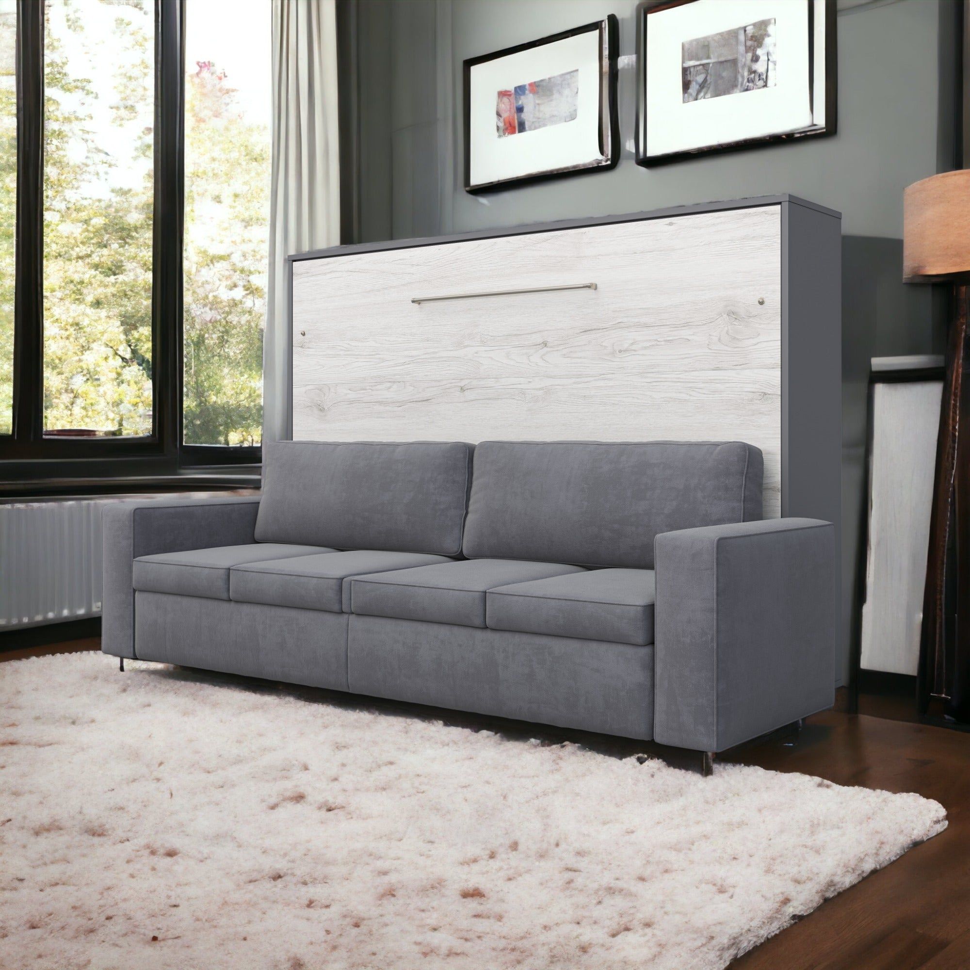 Maxima Inverto Murphy Horizontal Bed with Sofa - Gray/White, Queen Size