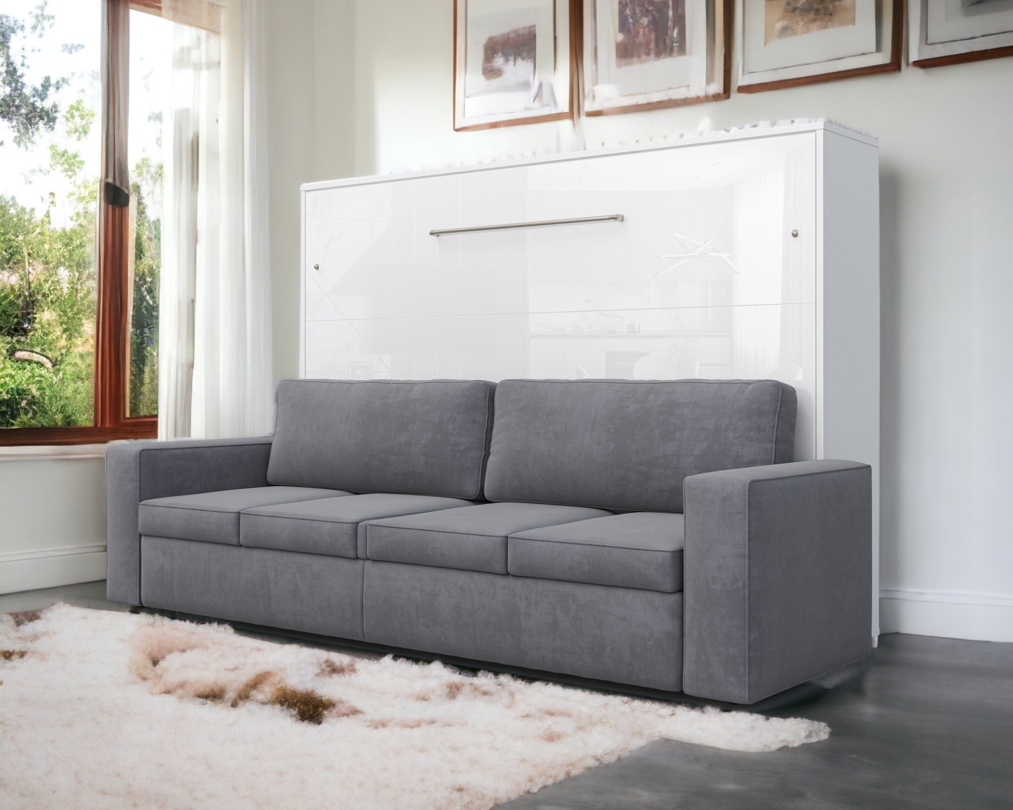 Maxima Inverto Murphy Horizontal Bed with Sofa - White/Gray, Queen Size