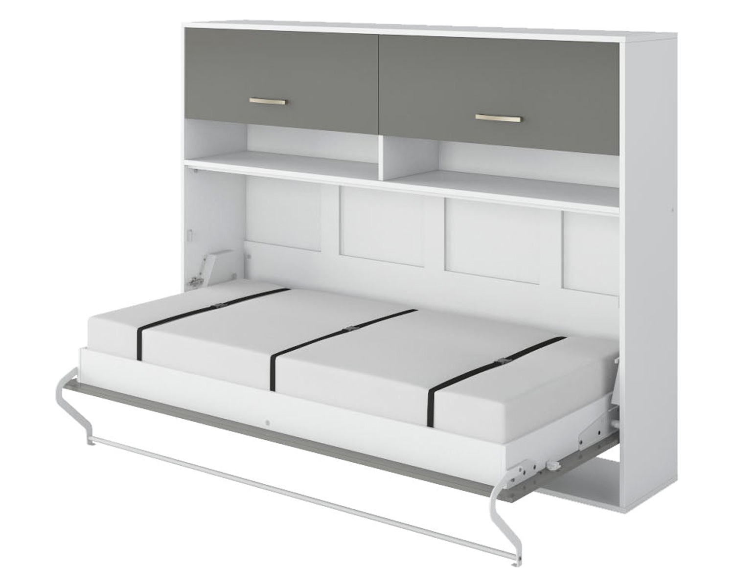 Maxima Inverto Murphy Horizontal Wall Bed with Cabinet on Top - Gray/White, Full Size